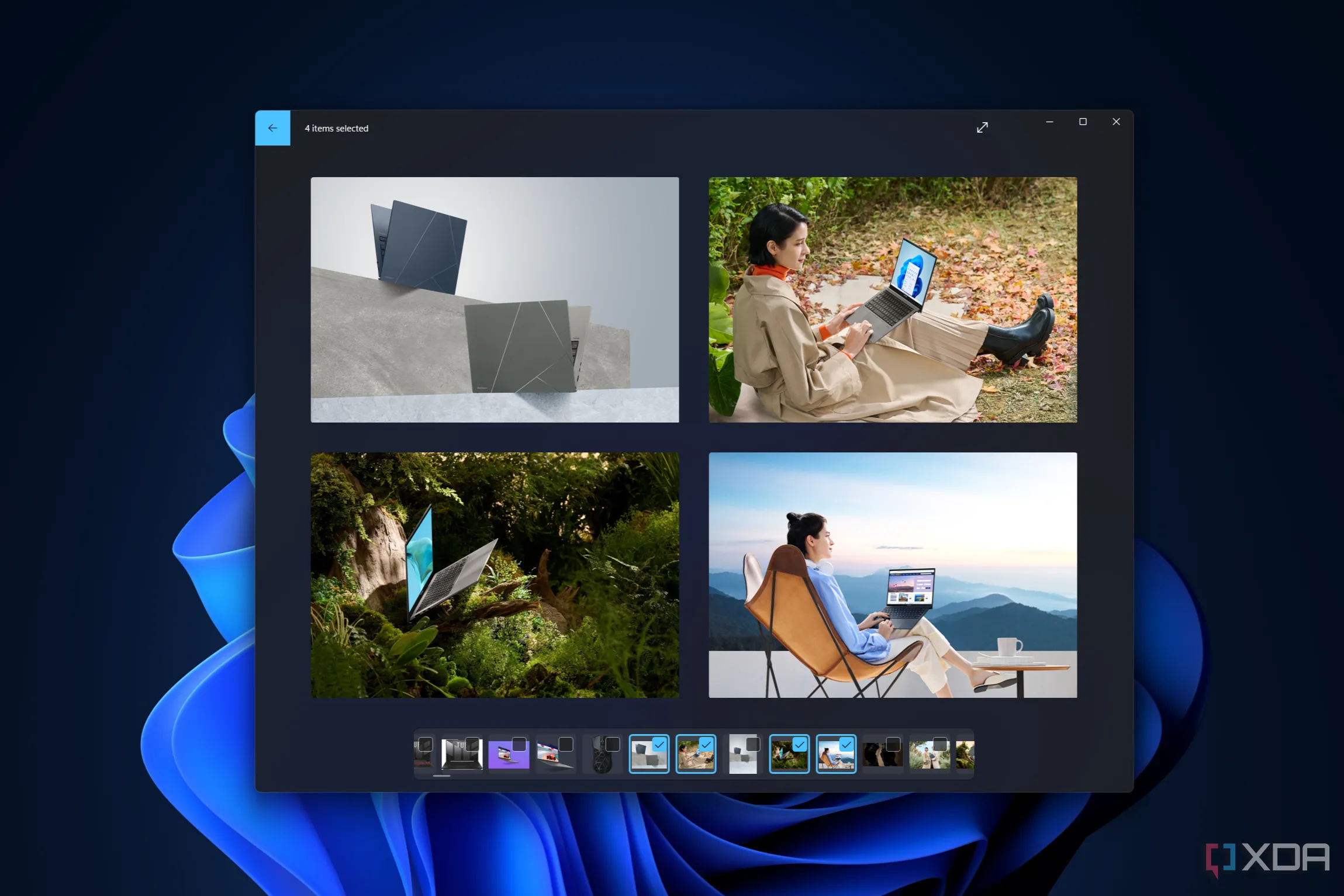 Ứng dụng Ảnh (Photos) của Windows 11 hiển thị các tùy chọn quản lý và chỉnh sửa hình ảnh