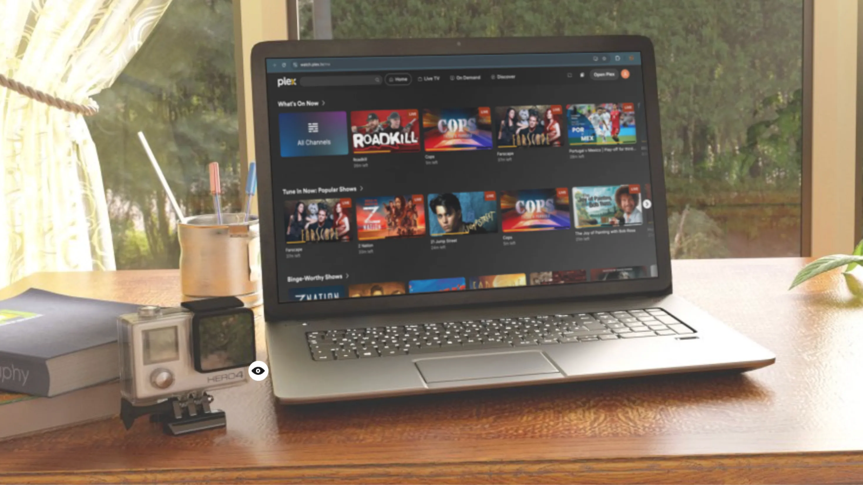 Ứng dụng Plex Media Server đang chạy trên một laptop Windows, minh họa khả năng phát trực tuyến nội dung từ NAS.