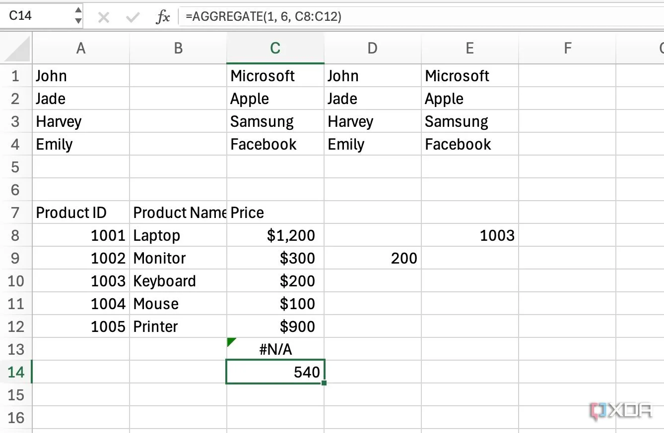 AGGREGATE trong Excel xử lý dữ liệu bán hàng phức tạp và bỏ qua lỗi