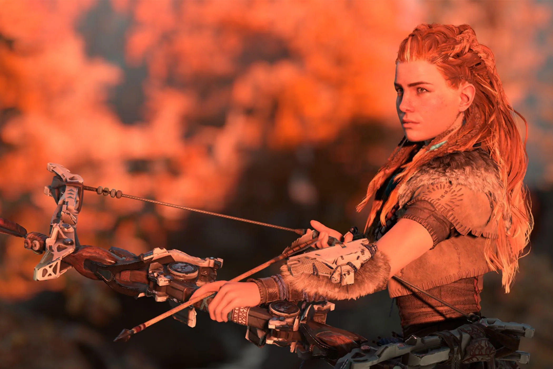 Aloy cầm cung trong Horizon Zero Dawn, biểu tượng của thành công game chơi đơn PlayStation