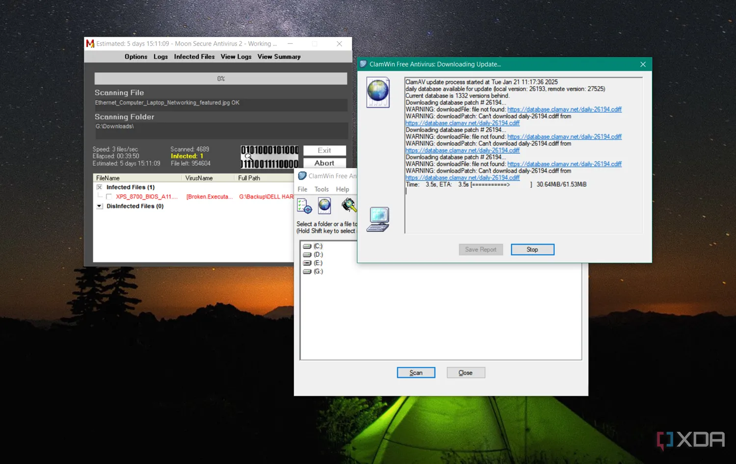 alt: Giao diện một số phần mềm diệt virus mã nguồn mở đang chạy trên Windows
