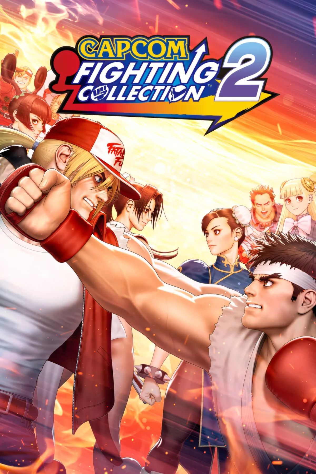 Ảnh bìa Capcom Fighting Collection 2 với các nhân vật chiến đấu nổi tiếng của Capcom