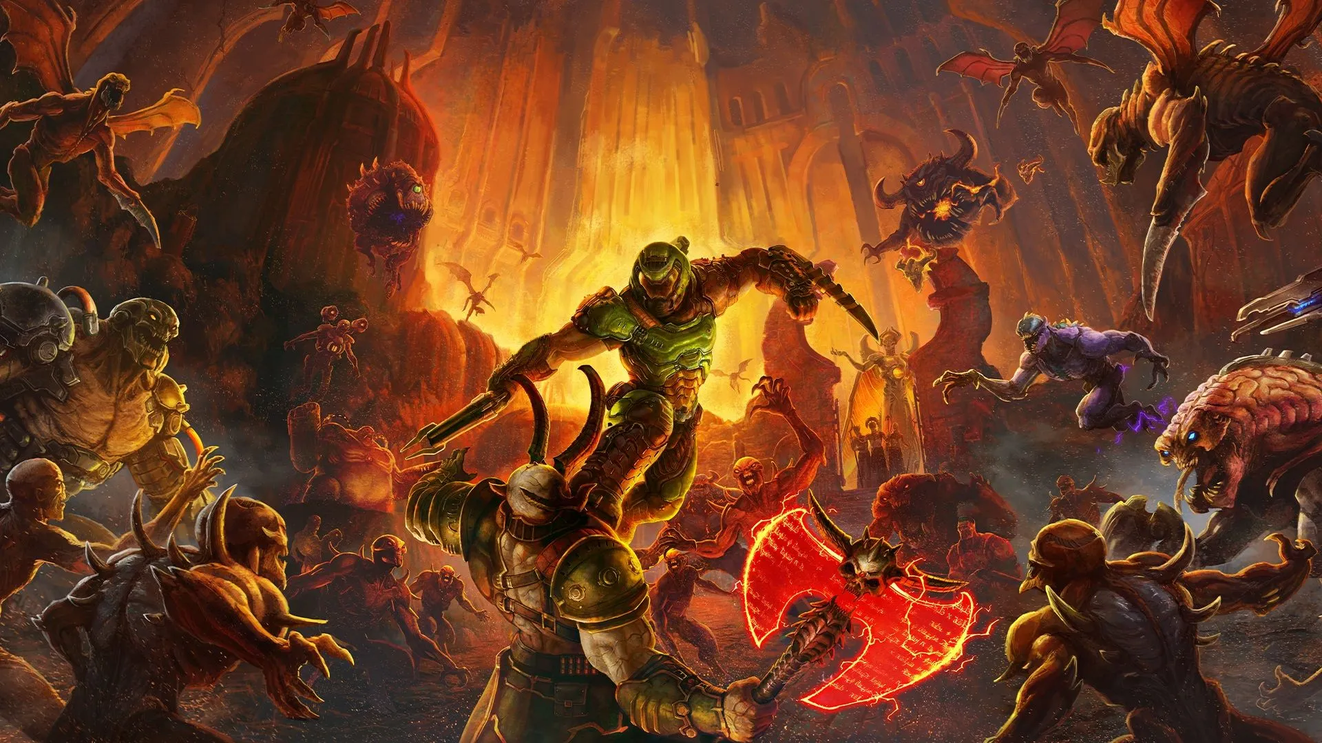 Ảnh bìa Doom Eternal, gợi nhớ các game Doom trước đây