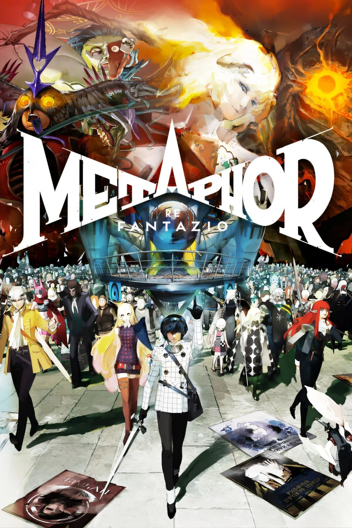Ảnh bìa game Metaphor ReFantazio với các nhân vật theo phong cách JRPG