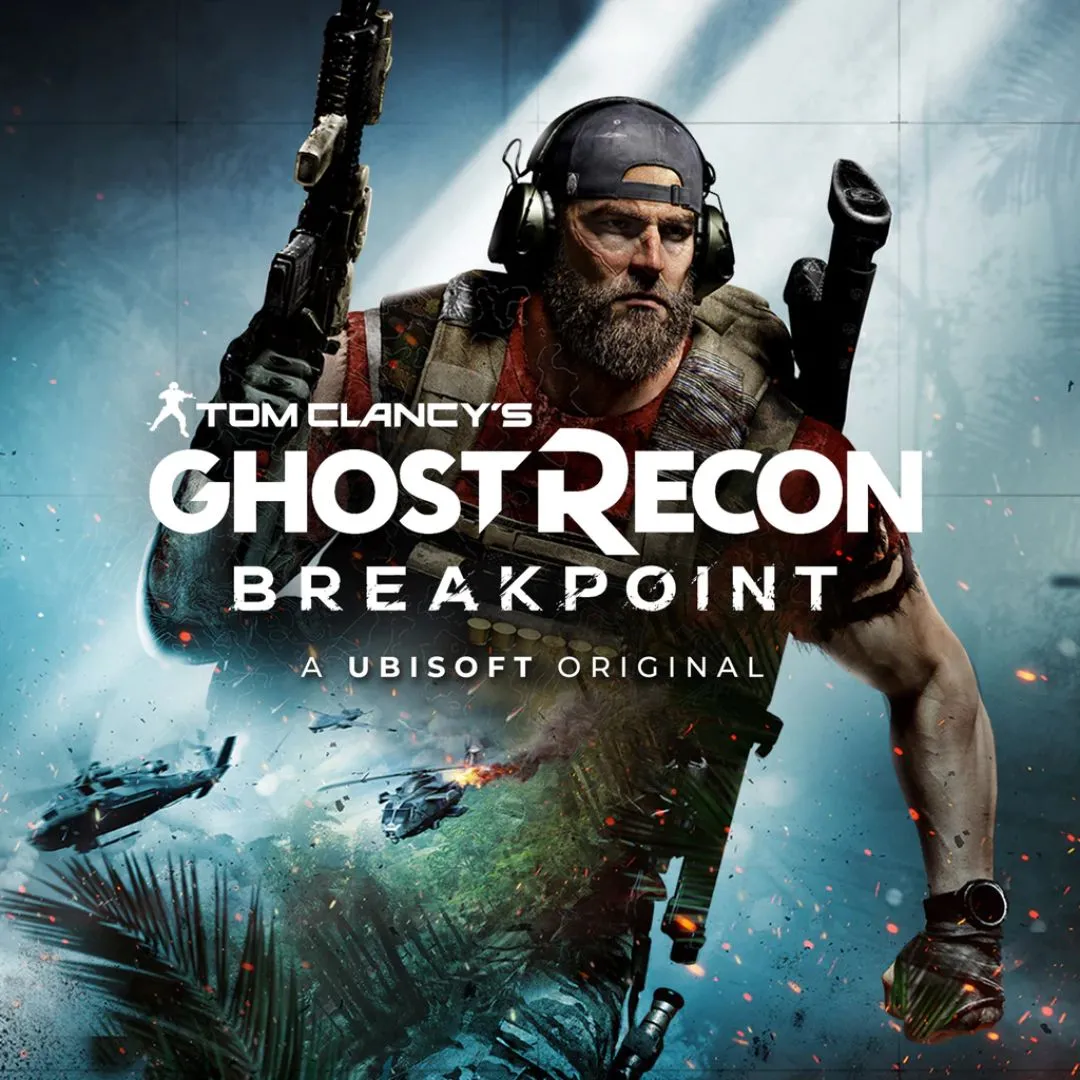 Ảnh bìa game Tom Clancy's Ghost Recon Breakpoint với hình ảnh lính biệt kích trong môi trường chiến đấu