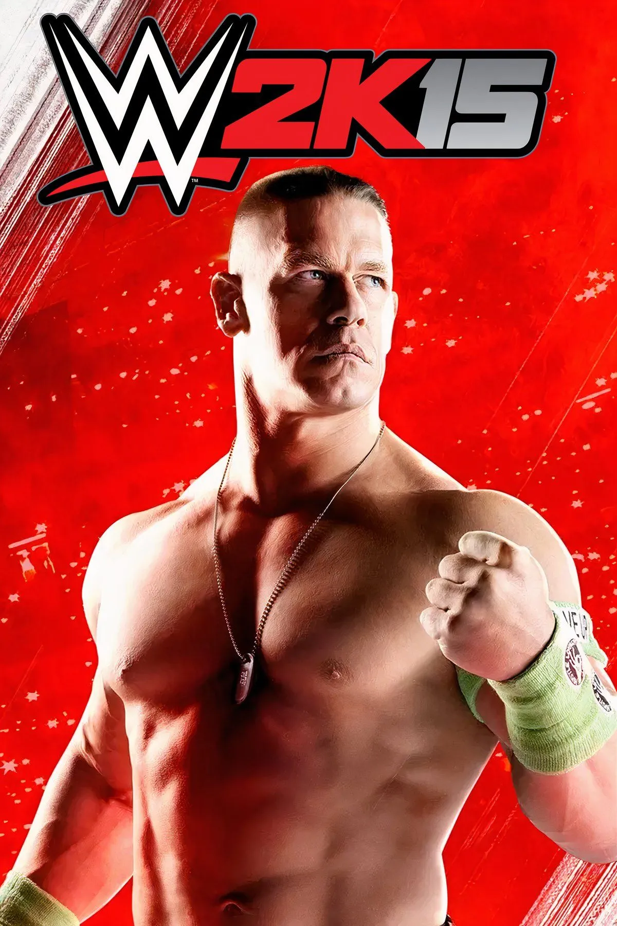 Ảnh bìa WWE 2K15 với John Cena, Seth Rollins và Randy Orton