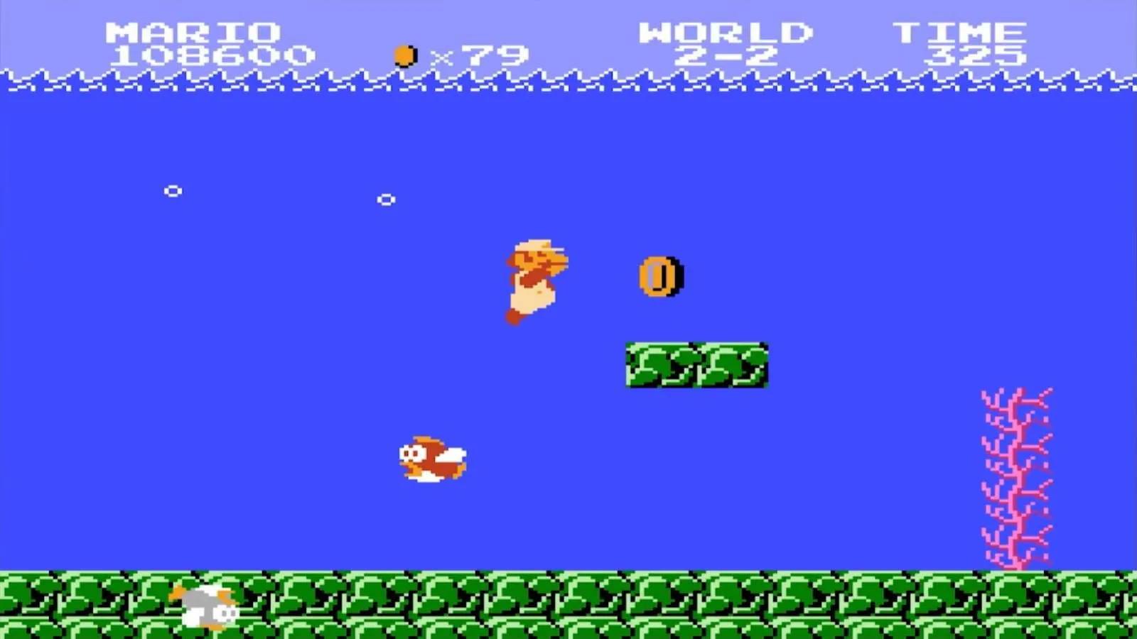 Ảnh chụp màn hình của Super Mario Bros. với bối cảnh dưới nước