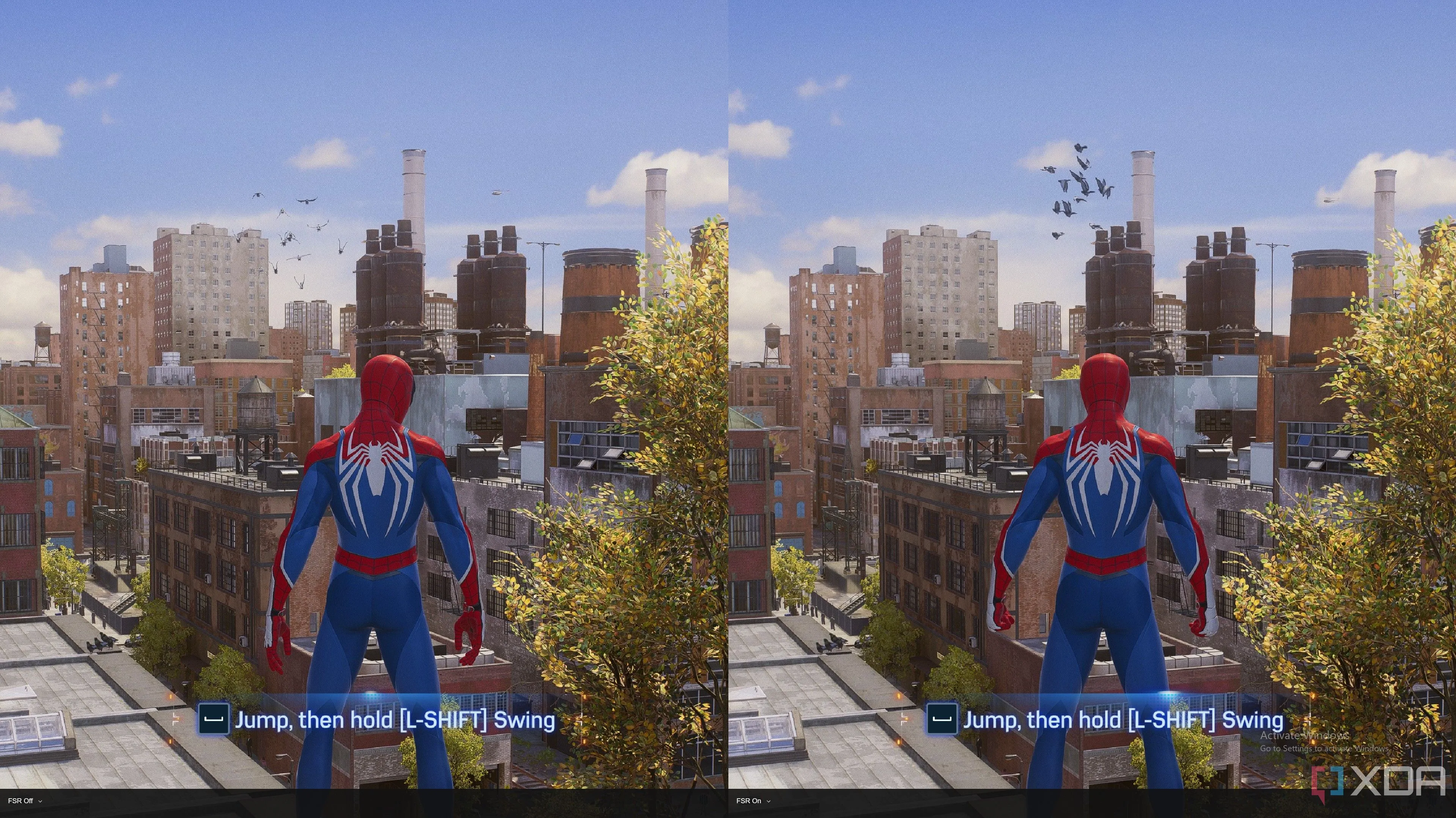 Ảnh chụp màn hình game Spider-Man 2 thể hiện hiệu quả nâng cấp hình ảnh của FSR 4 ở độ phân giải 4K