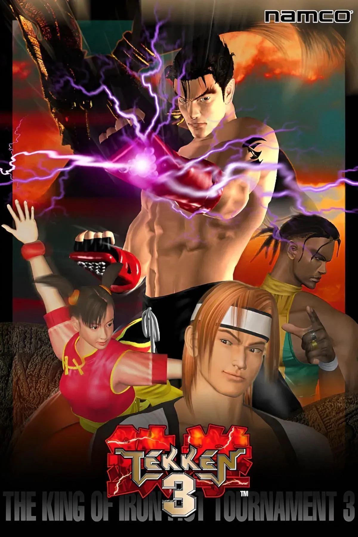 Ảnh chụp màn hình game Tekken 3 trên PlayStation, thể hiện các trận đối kháng nảy lửa giữa các võ sĩ huyền thoại.