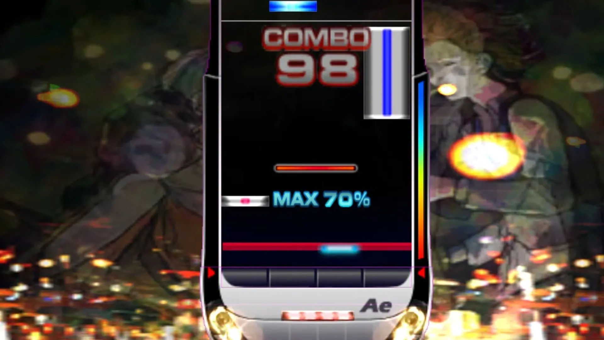 Ảnh chụp màn hình gameplay của game âm nhạc DJ Max Fever trên PSP, minh họa các nốt nhạc rơi xuống trên giao diện điều khiển.