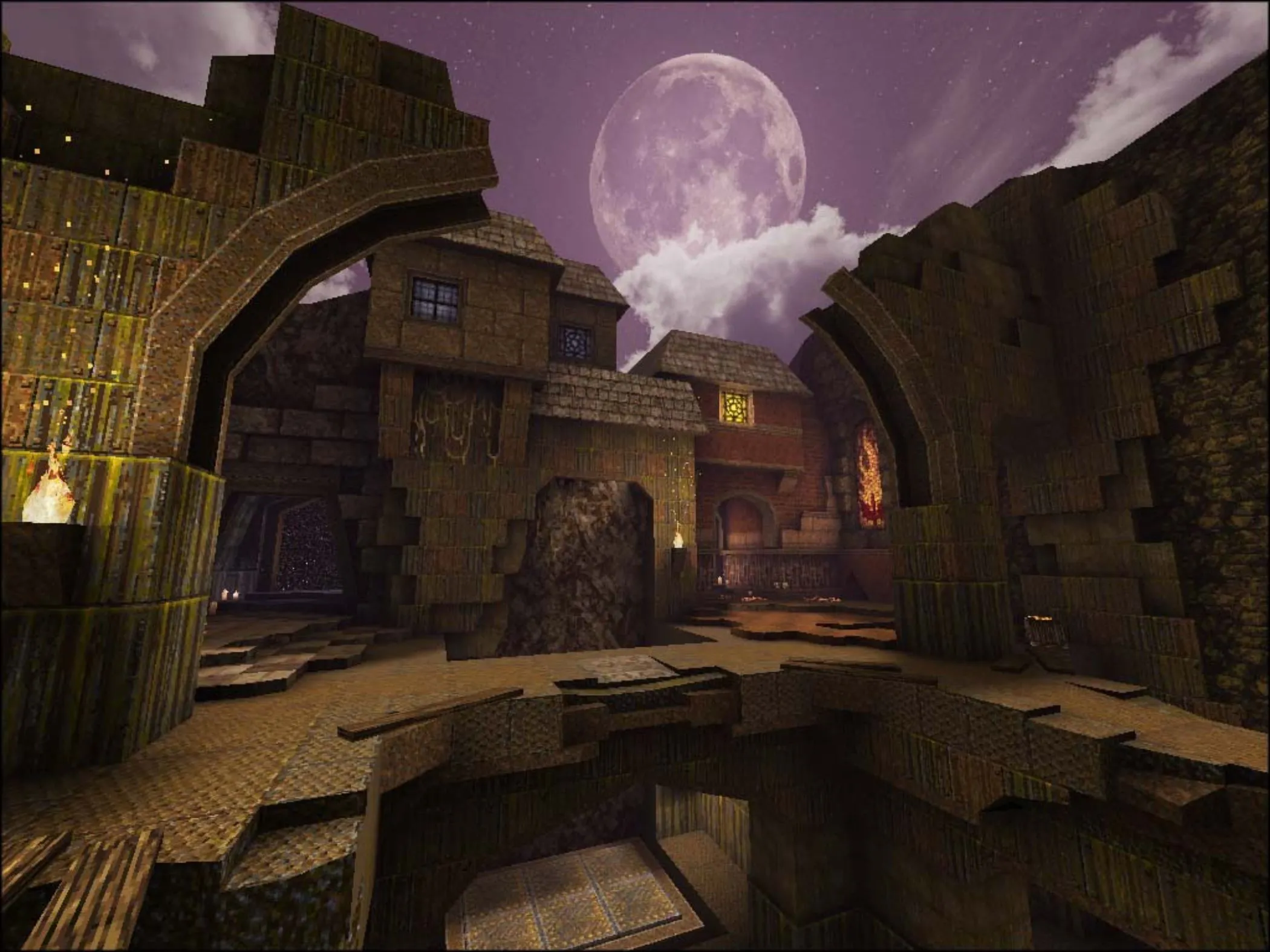 Ảnh chụp màn hình gameplay của Quake Arcane Dimensions, thể hiện các cấp độ và quái vật mới với thiết kế hiện đại.