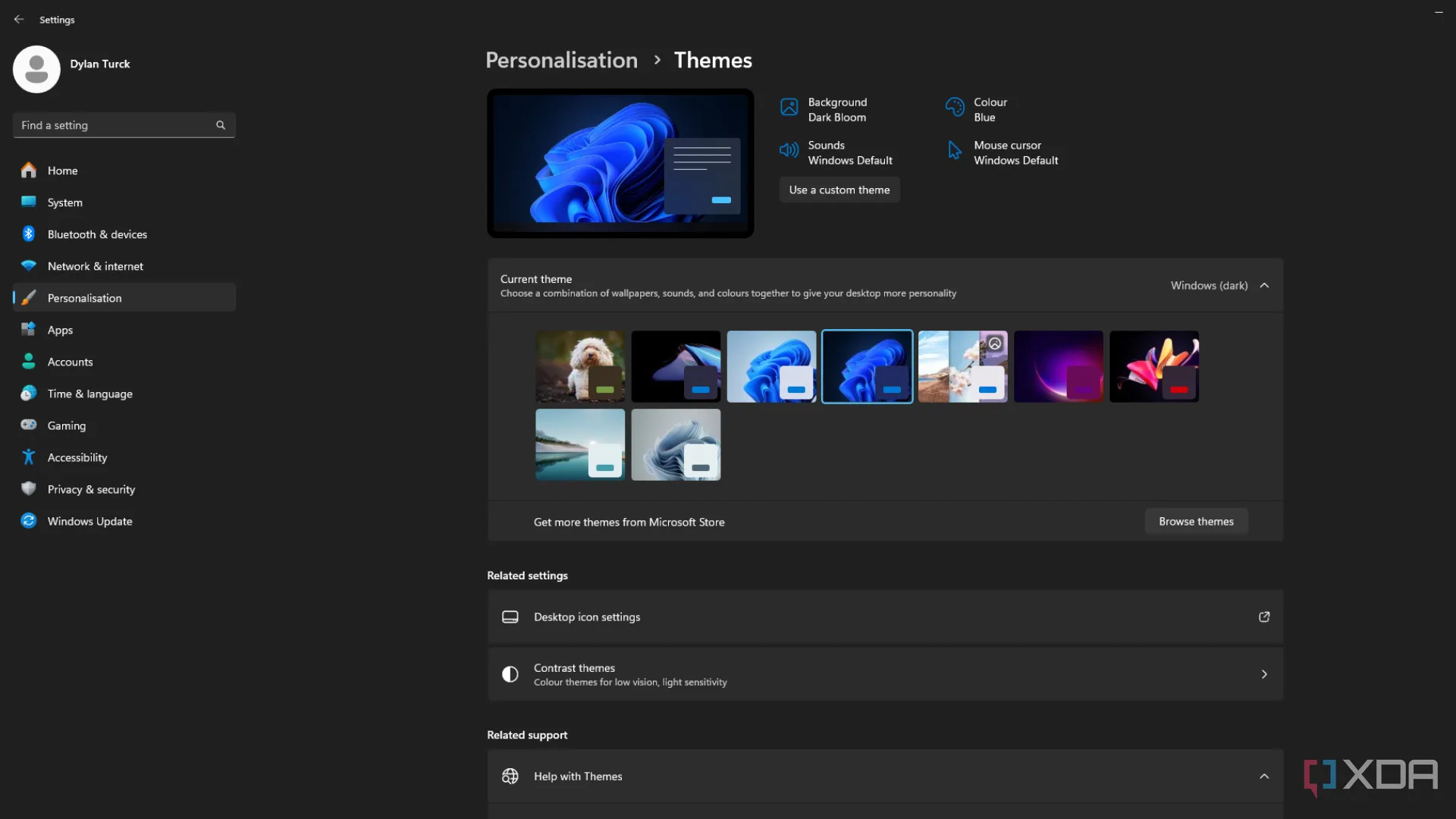 Ảnh chụp màn hình menu cài đặt theme trong Windows 11