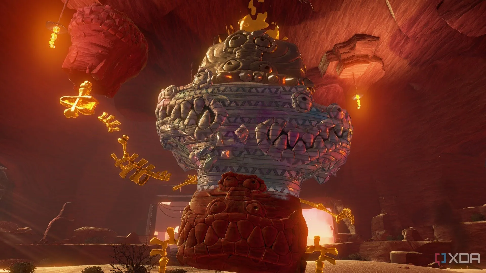 Ảnh chụp màn hình trận đấu trùm trong game Donkey Kong Bananza, thể hiện đồ họa sống động