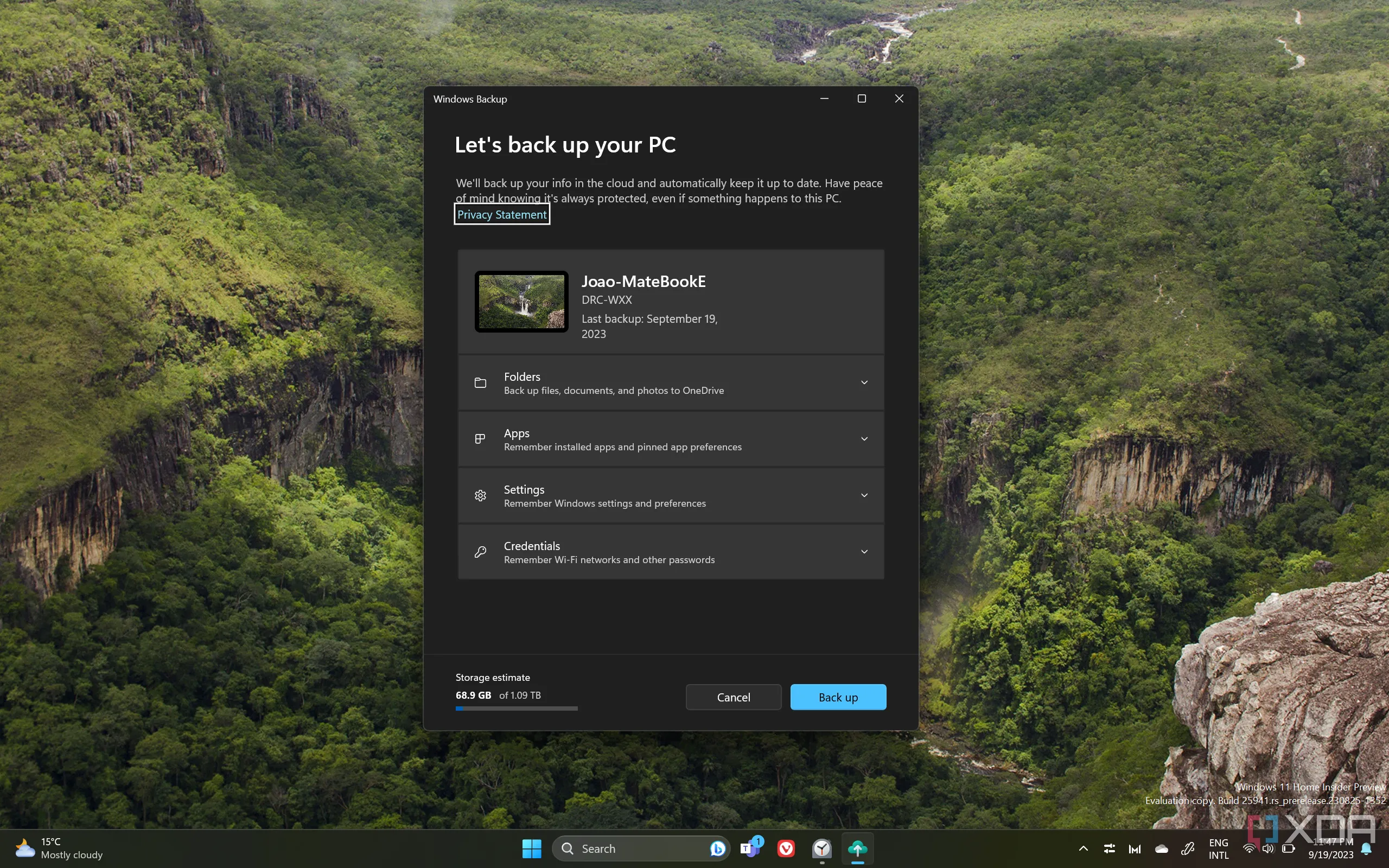 Ảnh chụp màn hình ứng dụng Windows Backup trên Windows 11