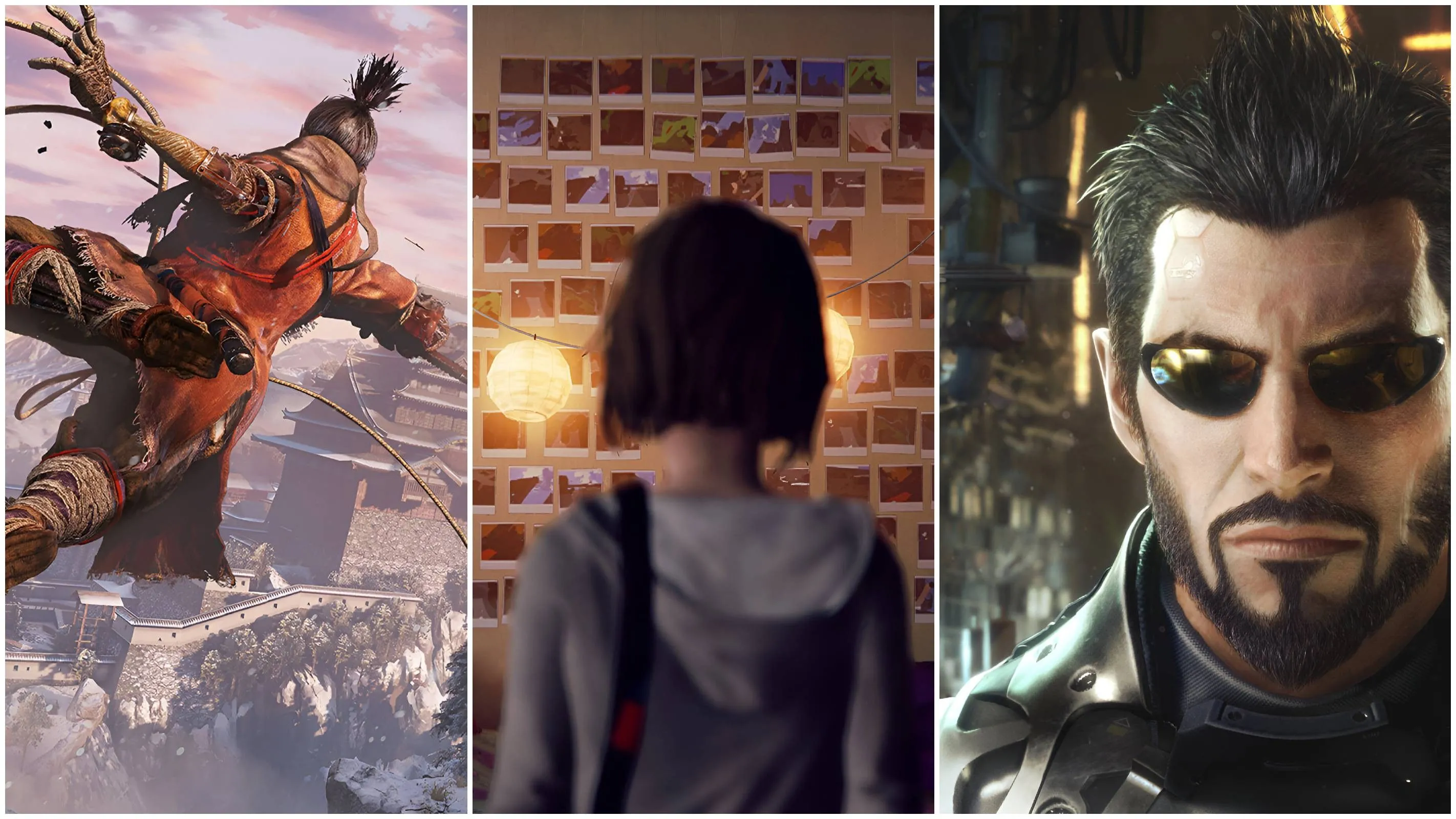 Ảnh collage các nhân vật game, bao gồm Max Payne với vẻ mặt u sầu, tượng trưng cho câu chuyện đầy bi kịch và sâu sắc của series.