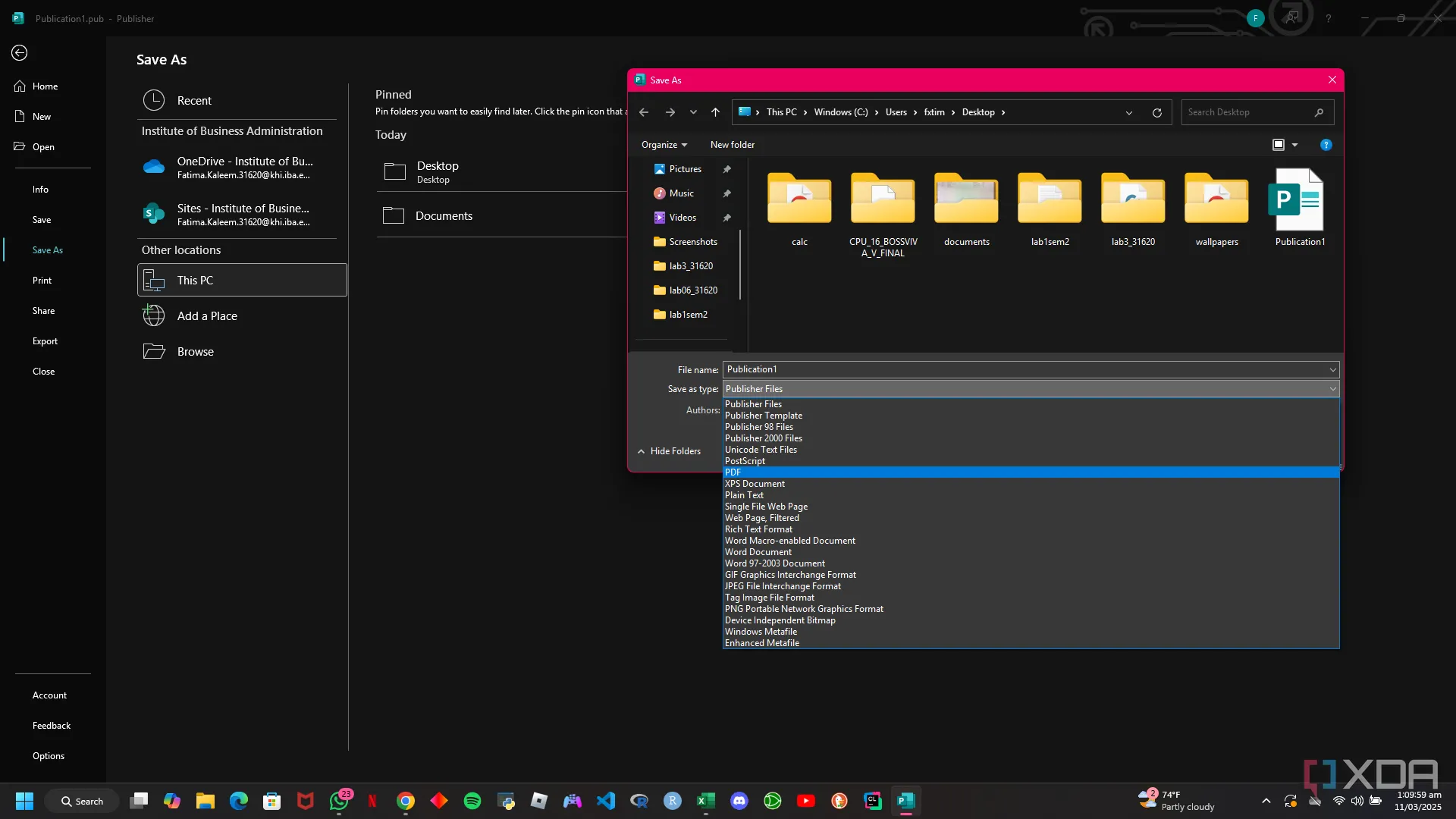 Ảnh minh họa quy trình chuyển đổi file Microsoft Publisher sang định dạng PDF thông qua hộp thoại 'Save As' trong Publisher.