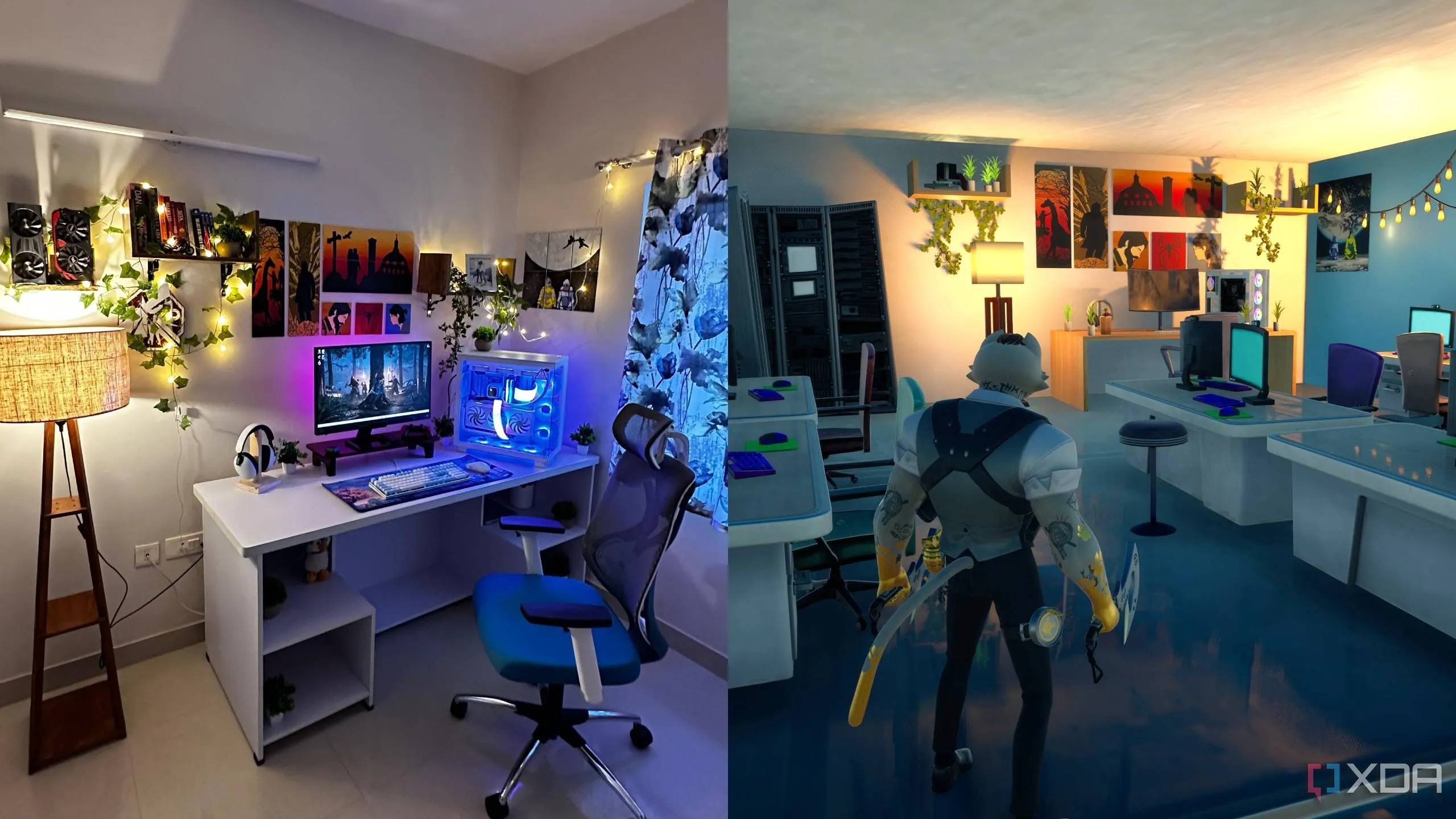 Bàn làm việc máy tính trong game Fortnite được tái tạo giống hệt ngoài đời thực, thể hiện sự cá nhân hóa trong thiết kế bản đồ.