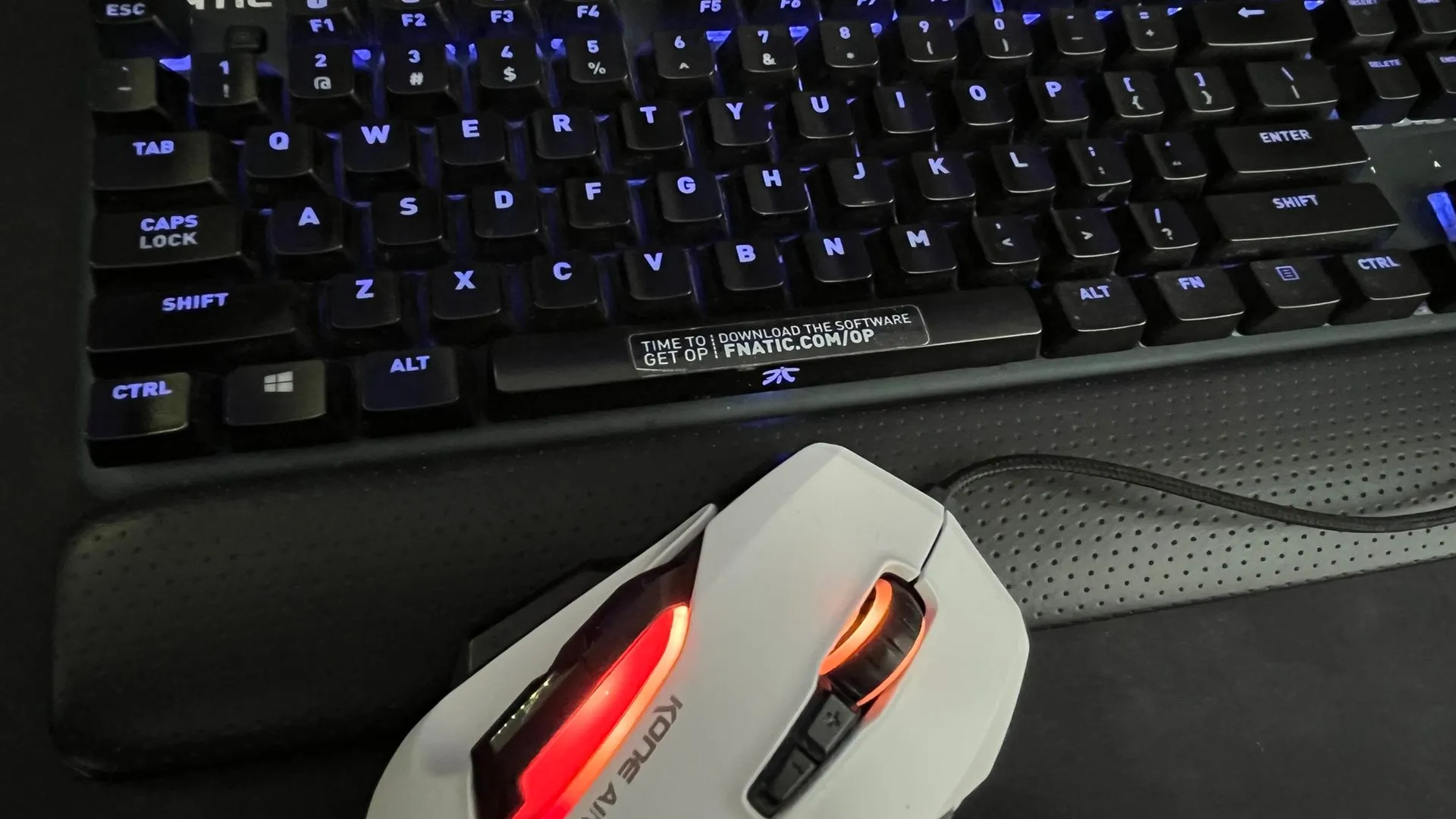 Bàn phím cơ RGB và chuột gaming của FNATIC và ROCCAT, minh họa các phụ kiện cần thiết cho trải nghiệm chơi game PC đỉnh cao.