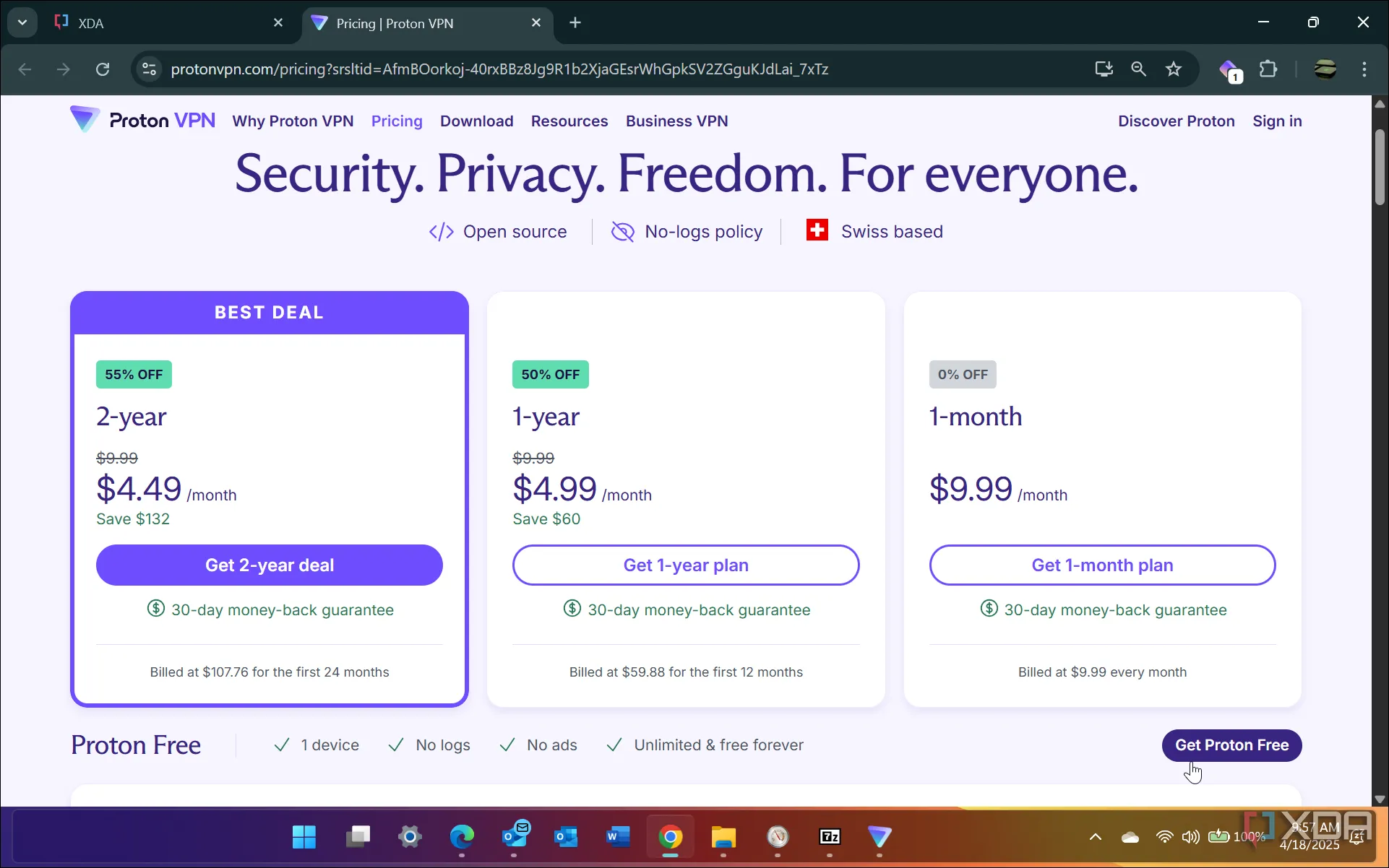 Bảng giá các gói dịch vụ của Proton VPN với các tùy chọn thuê bao khác nhau