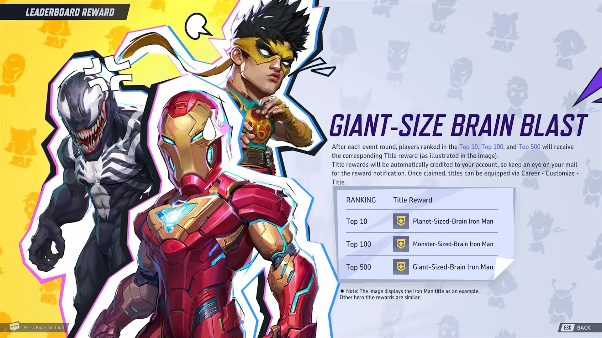 Bảng xếp hạng và phần thưởng danh hiệu trong sự kiện Giant-Size Brain Blast của Marvel Rivals