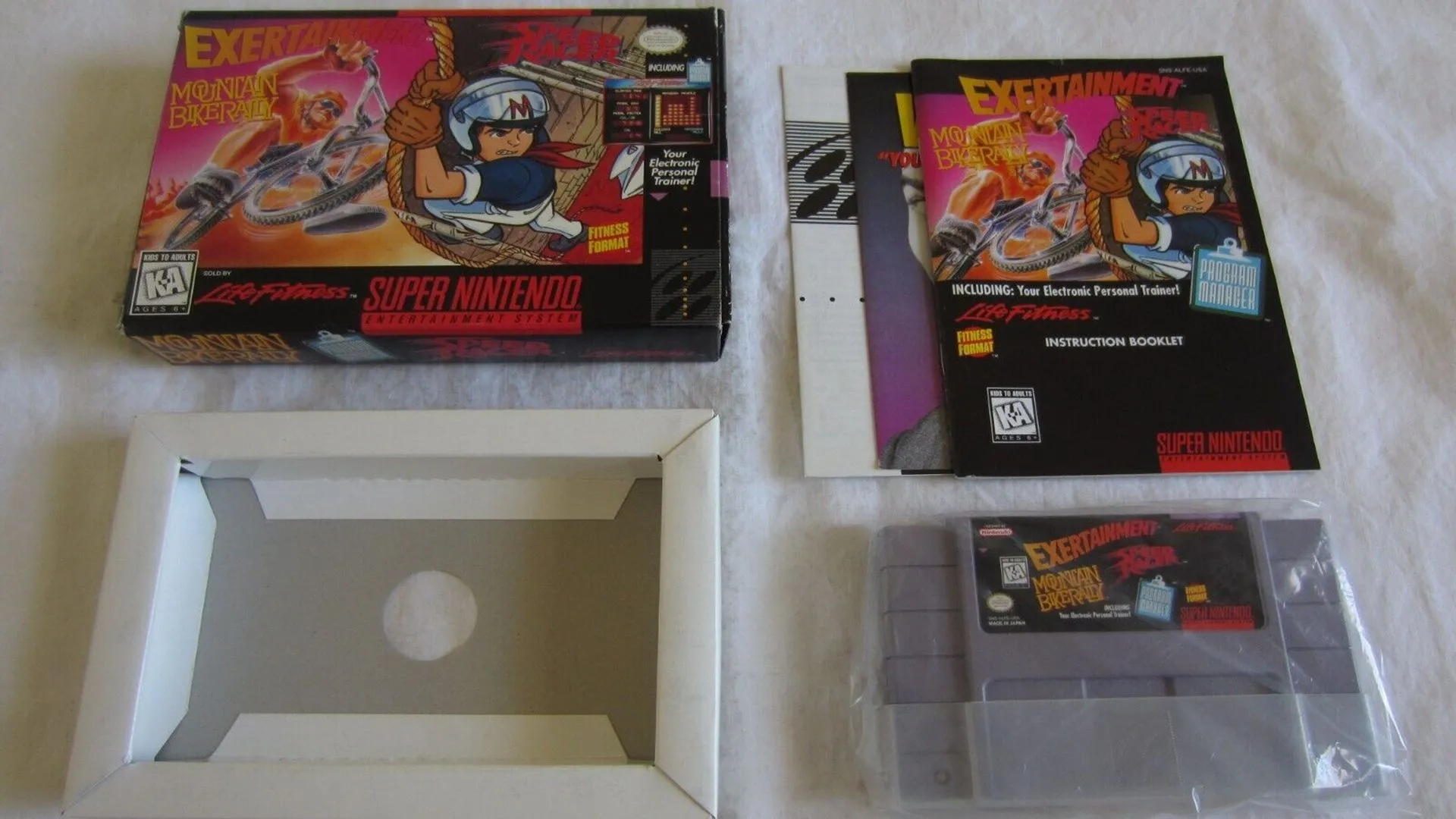 Bao bì của bộ đôi game Exertainment Mountain Bike Rally và Speed Racer cho Super Nintendo, một trong những tựa game SNES hiếm nhất