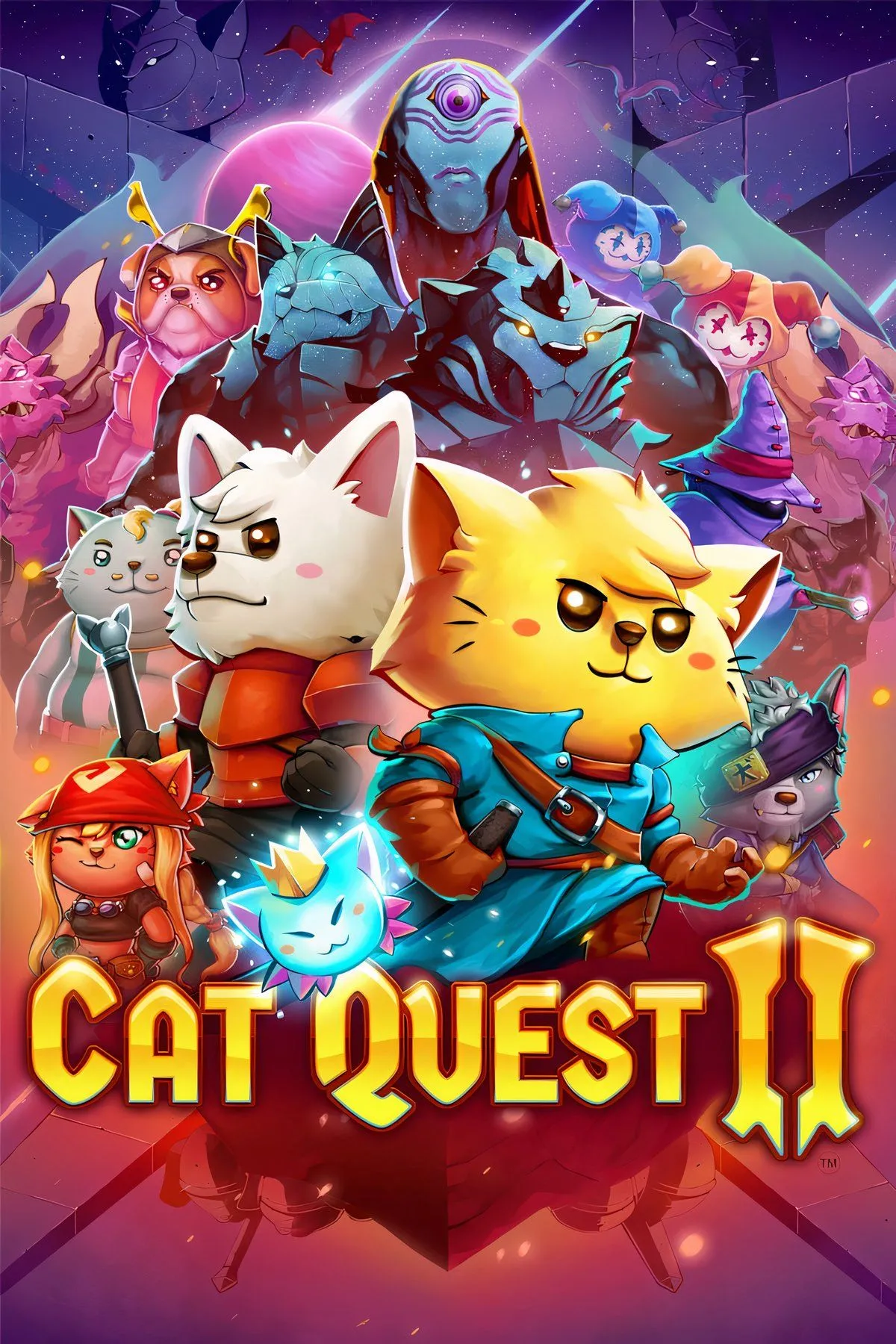 Bìa game Cat Quest II với hai nhân vật mèo và chó đang cùng nhau phiêu lưu trong thế giới phép thuật