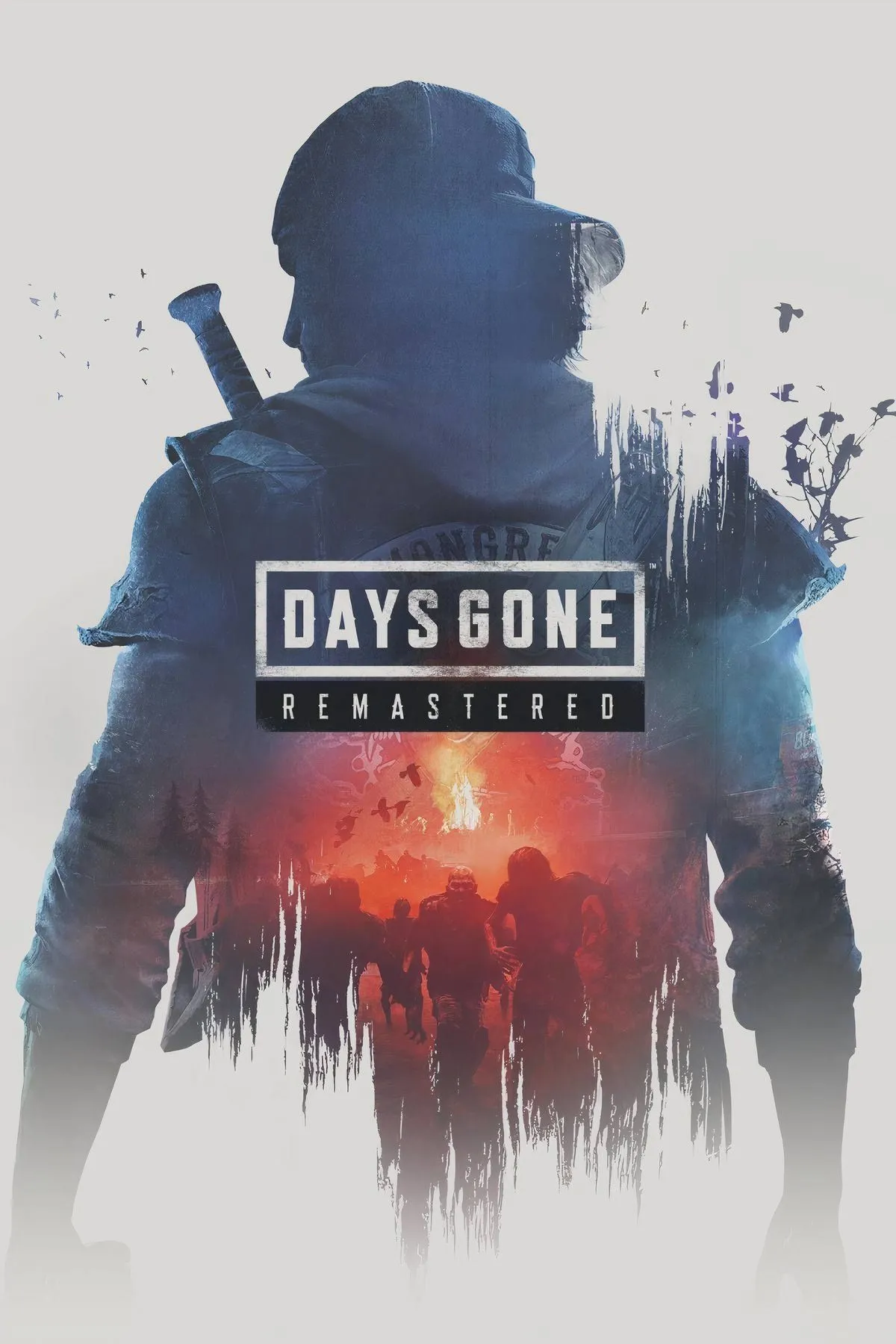 Bìa game Days Gone Remastered với Deacon St. John trên chiếc mô tô giữa cảnh vật hoang tàn và đám zombie Freakers