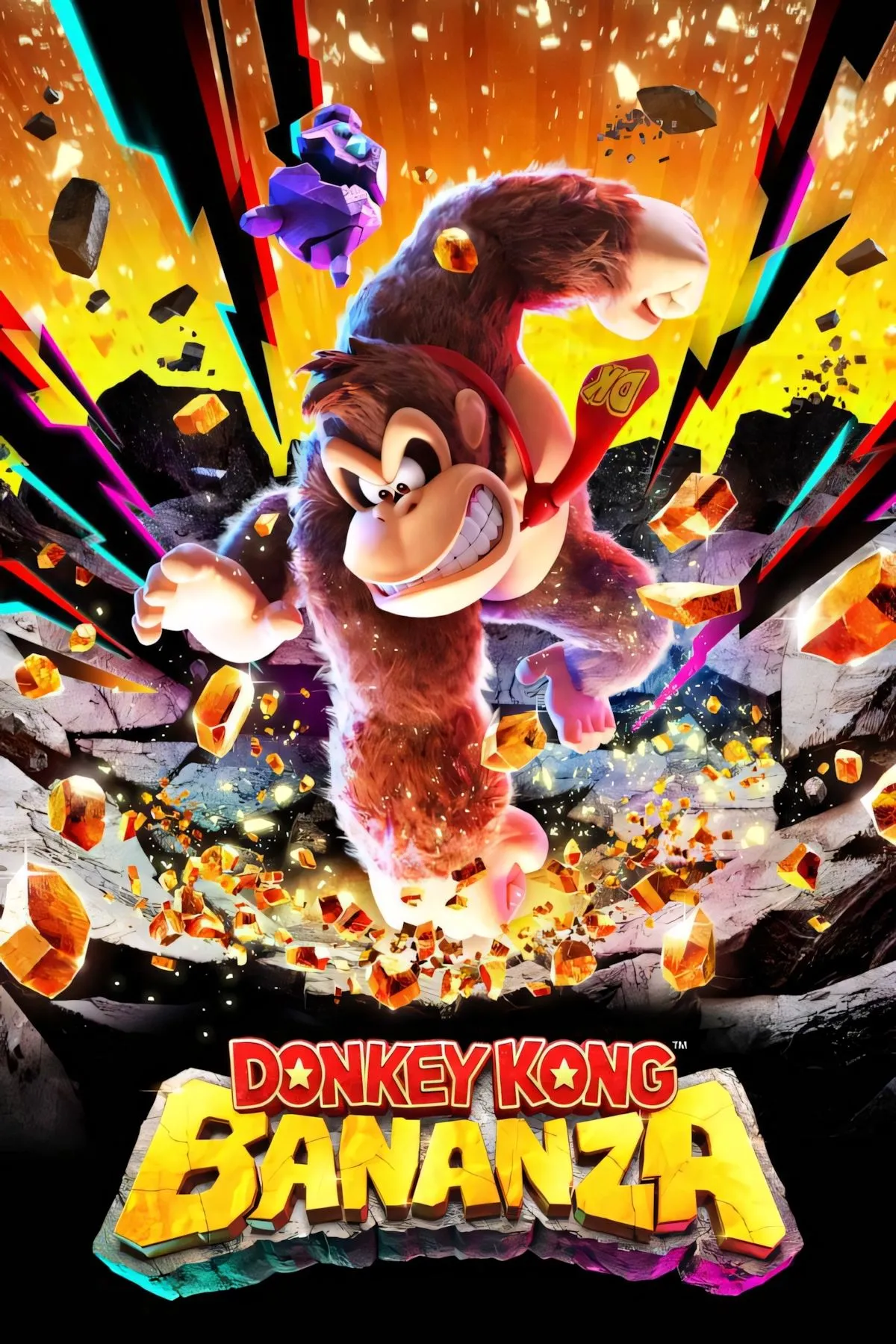 Bìa game Donkey Kong Bananza đầy màu sắc và vui nhộn, tựa game platformer 3D đáng chơi