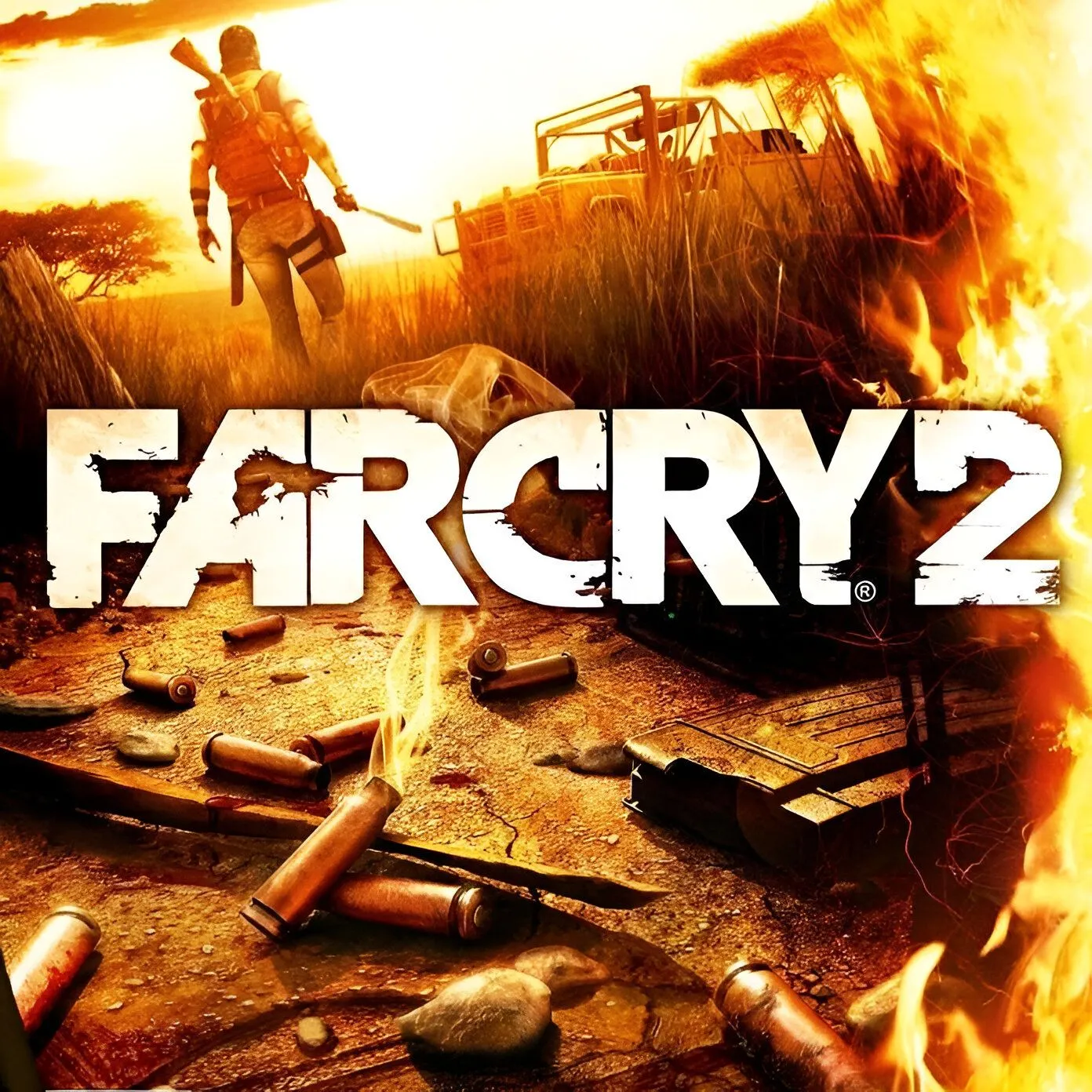 Bìa game Far Cry 2, tựa game bắn súng thế giới mở lấy bối cảnh châu Phi.