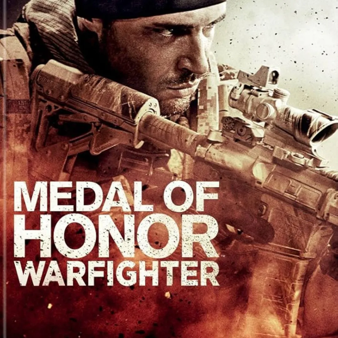 Bìa game Medal of Honor: Warfighter, hiển thị một lính đặc nhiệm trong tư thế sẵn sàng chiến đấu