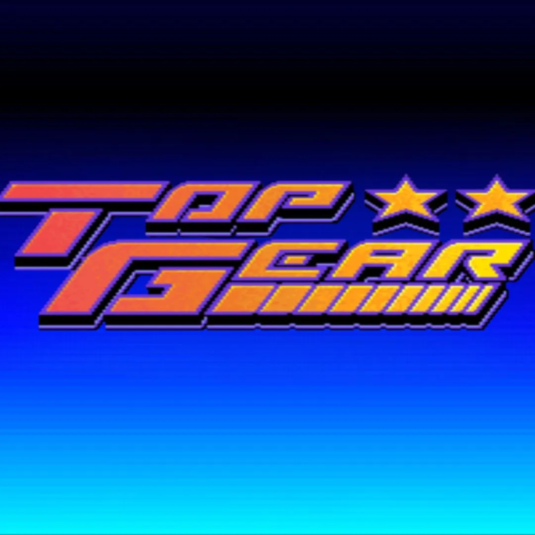 Bìa game Top Gear trên SNES, hiển thị các siêu xe đang phóng trên đường đua quốc tế.