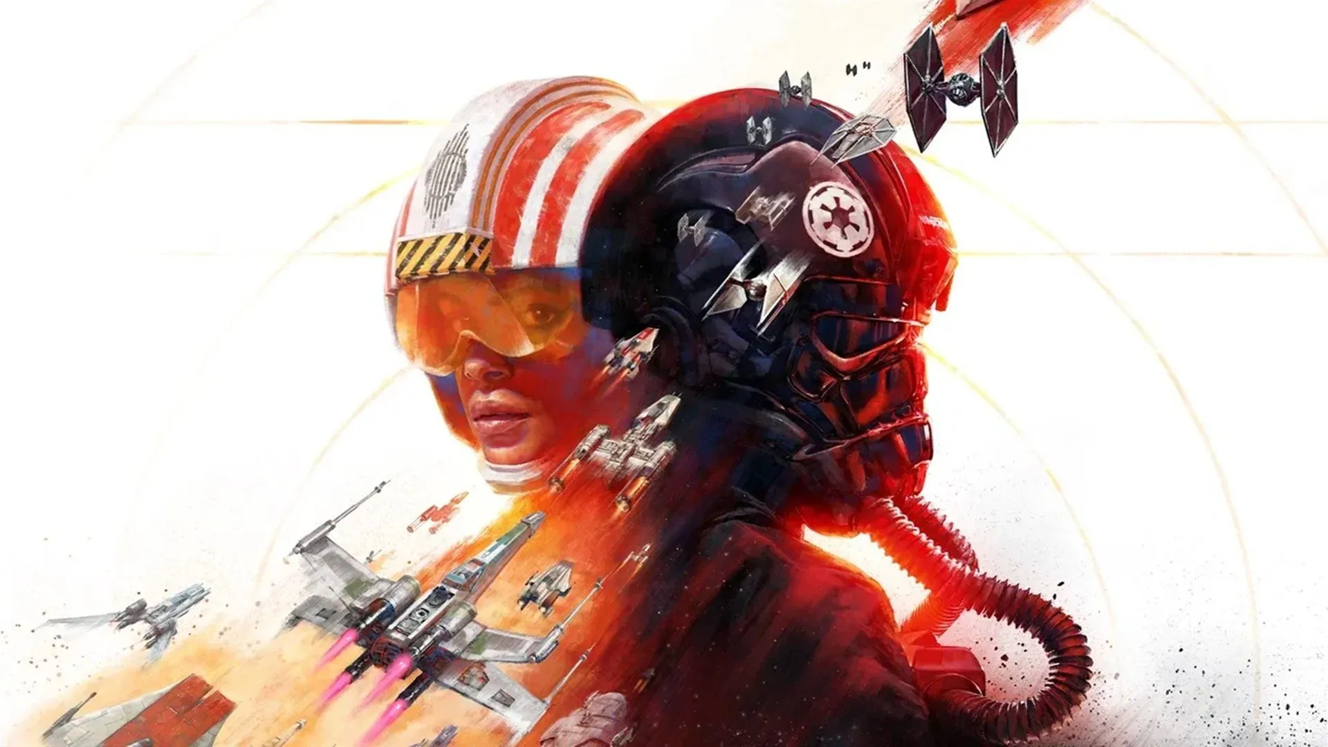 Bìa game và logo Star Wars Squadrons, tựa game mô phỏng phi thuyền không gian.