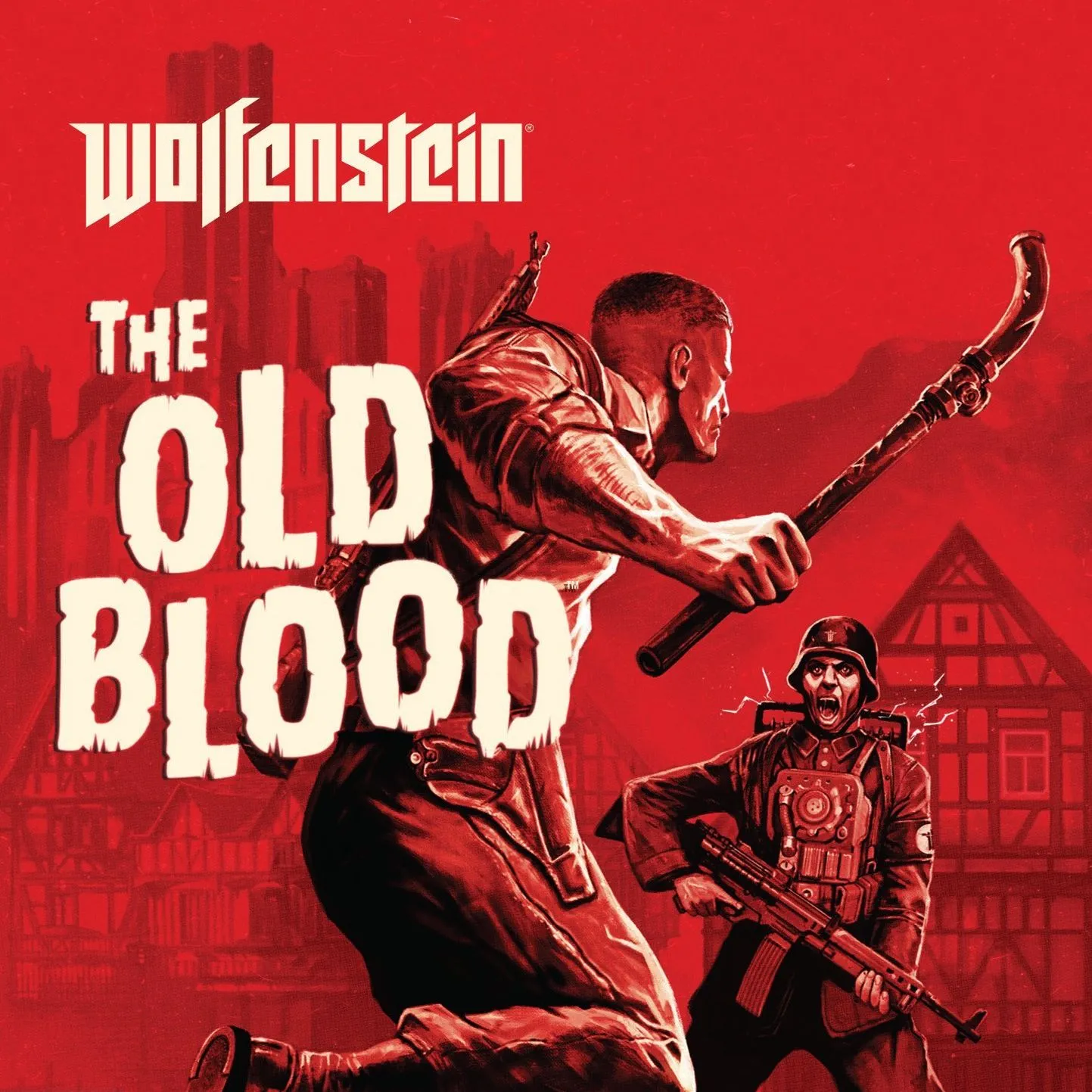 Bìa game Wolfenstein: The Old Blood, thể hiện không khí chiến tranh dữ dội của tựa game bắn súng tiền truyện.