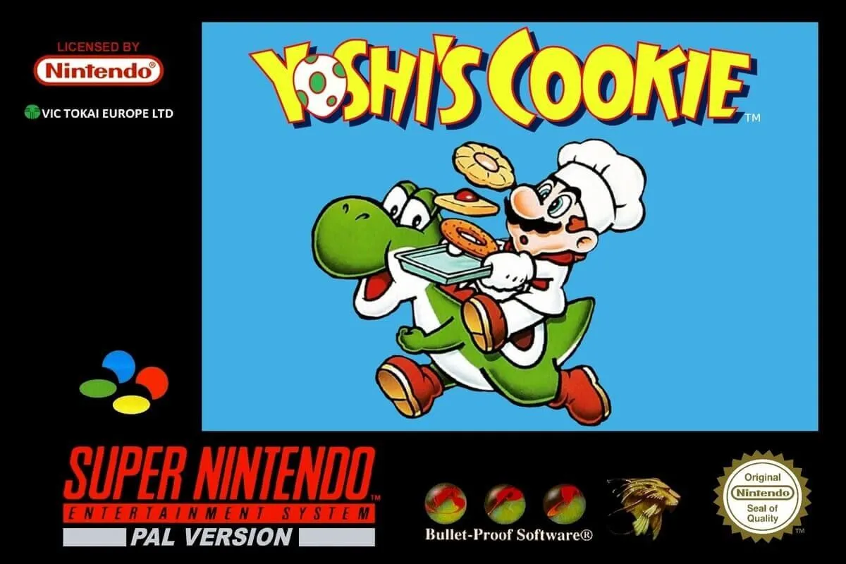 Bìa hộp game Yoshi's Cookie phiên bản PAL cho SNES
