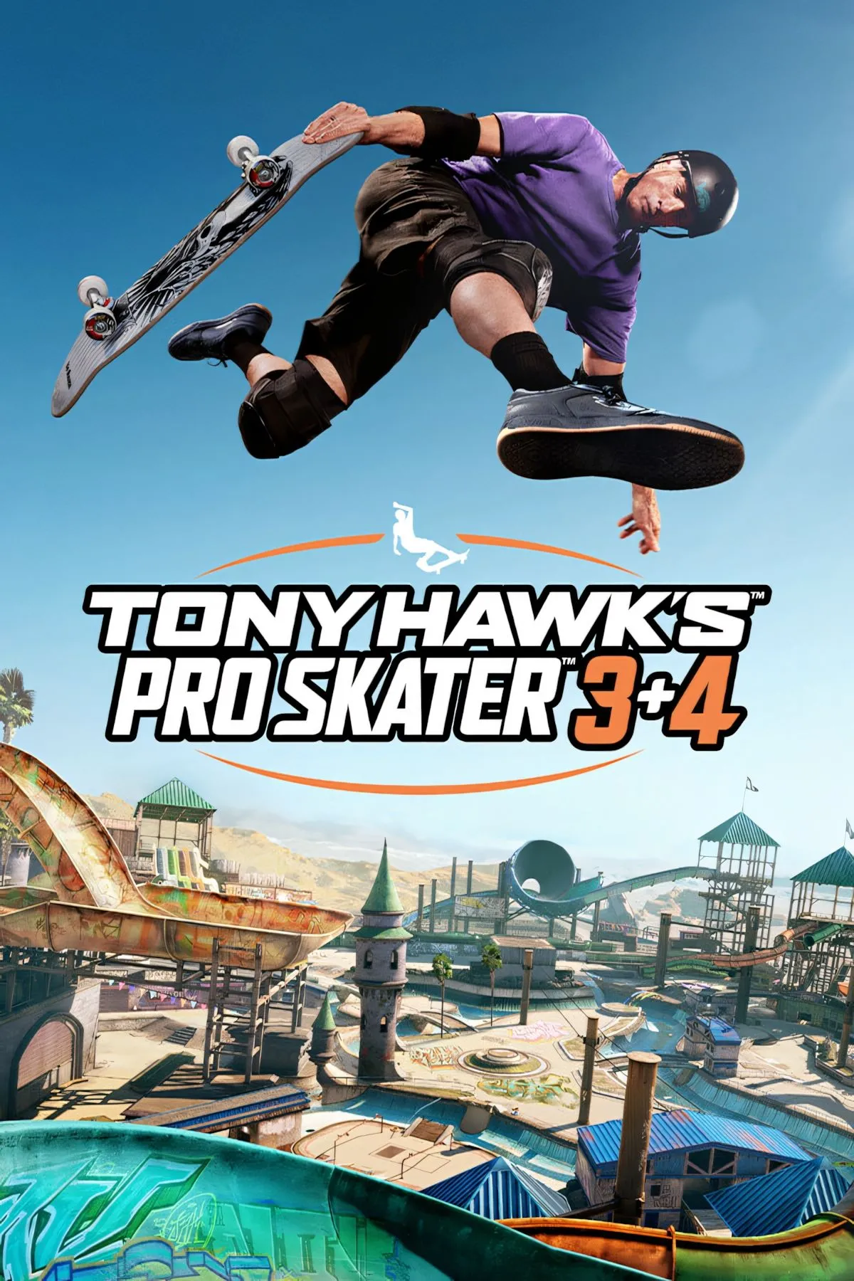 Bìa nghệ thuật Tony Hawk's Pro Skater 3 + 4 với cảnh vận động viên trượt ván thực hiện kỹ thuật