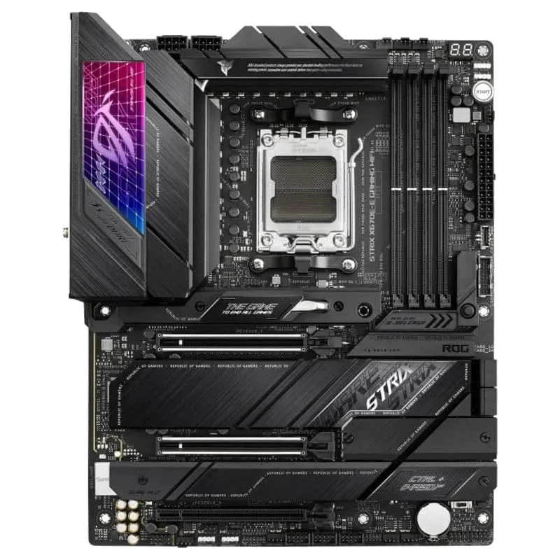 Bo mạch chủ Asus ROG Strix X670E-E Gaming WiFi với thiết kế mạnh mẽ và hiện đại