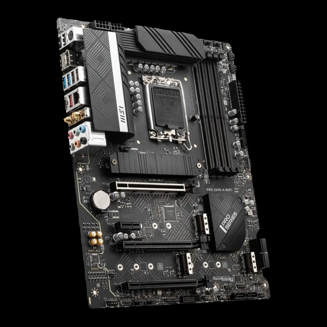 Bo mạch chủ MSI PRO Z690-A WiFi với cụm ăng-ten, biểu tượng cho khả năng kết nối Wi-Fi thế hệ mới.