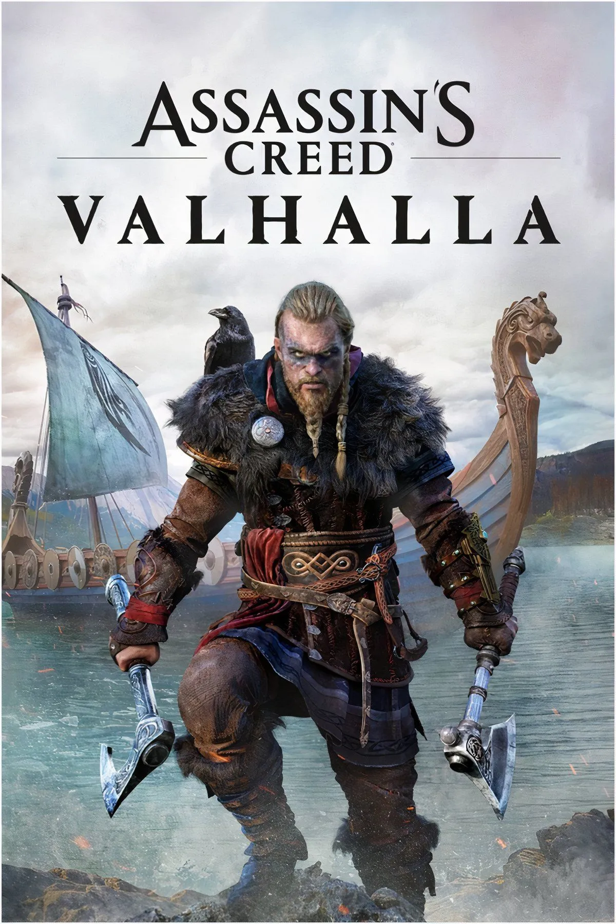 Bối cảnh trong game Assassin's Creed Valhalla, với nhân vật Eivor đứng giữa cảnh quan hùng vĩ