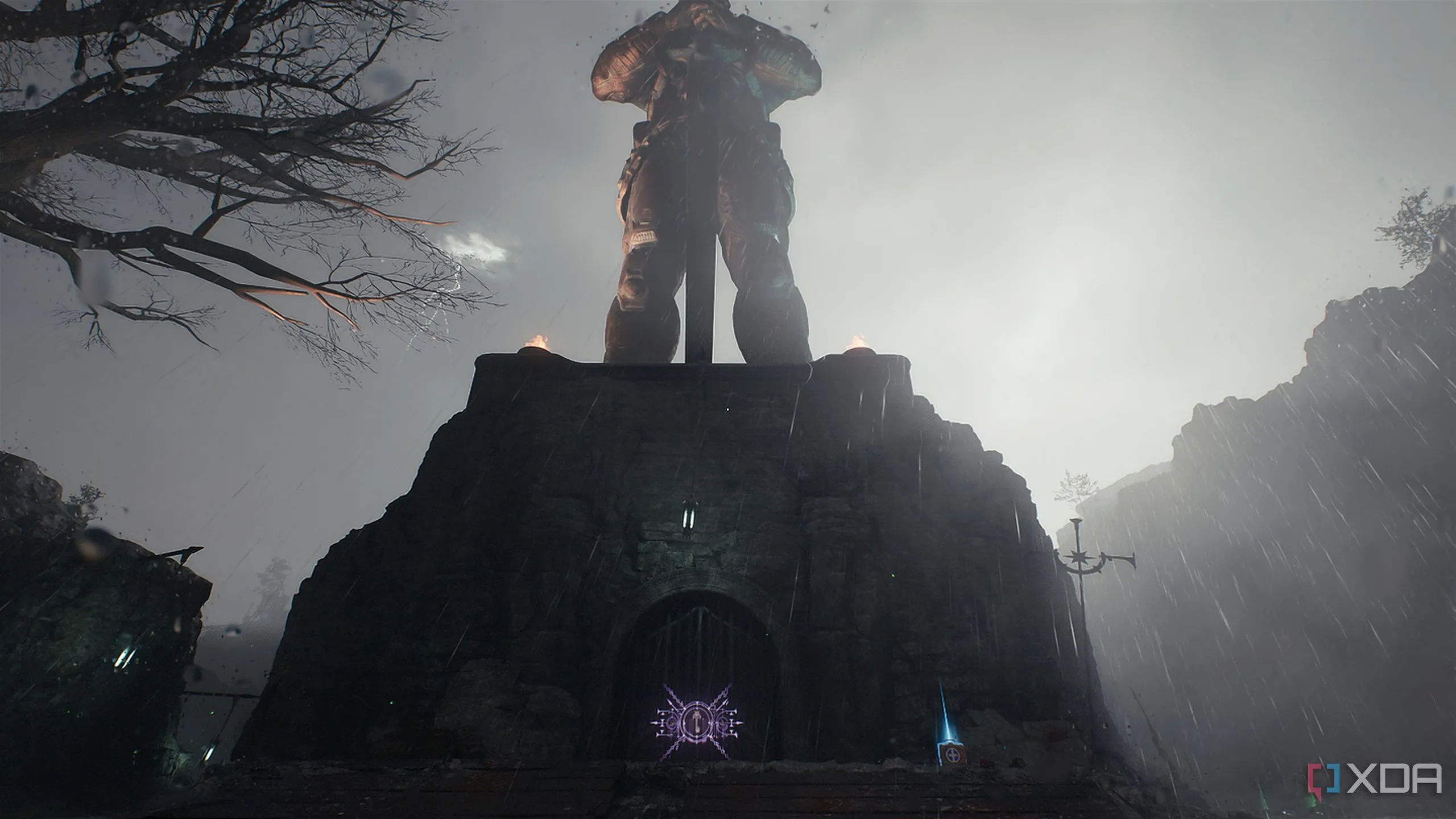 Bức tượng Sentinel Knight hùng vĩ trong Doom The Dark Ages, che giấu một khu vực bí mật cần Purple Keycard để mở