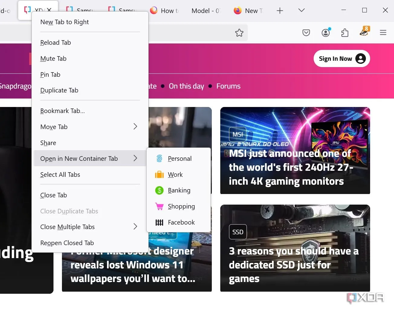 Các Container của Firefox hiển thị các môi trường duyệt web cô lập