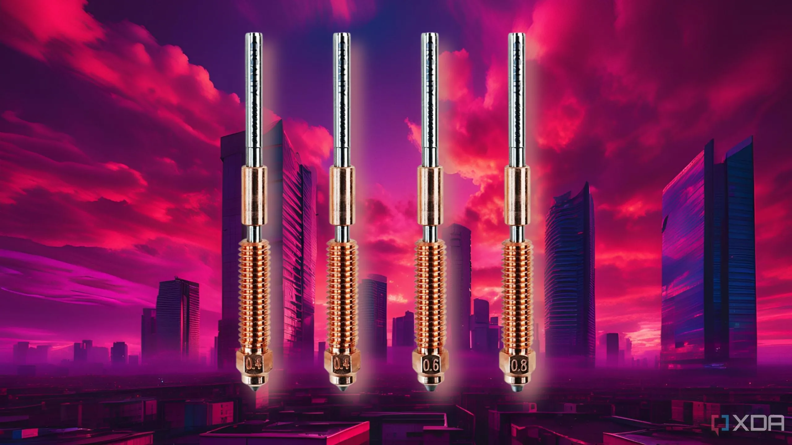 Các loại đầu phun (nozzle) với đường kính khác nhau dành cho máy in 3D.