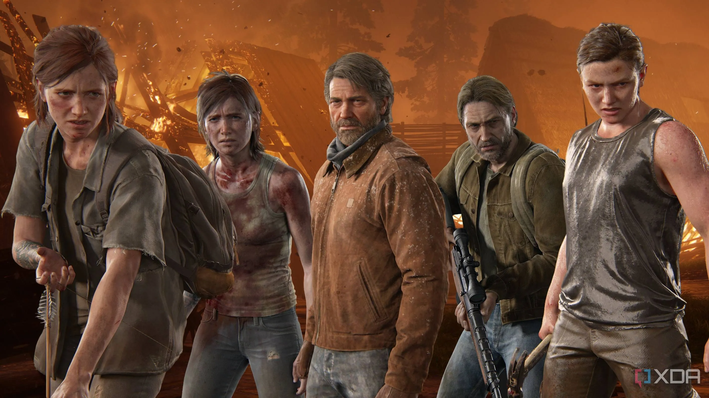Các nhân vật chính Ellie, Joel, Tommy và Abby từ game The Last of Us Part II.