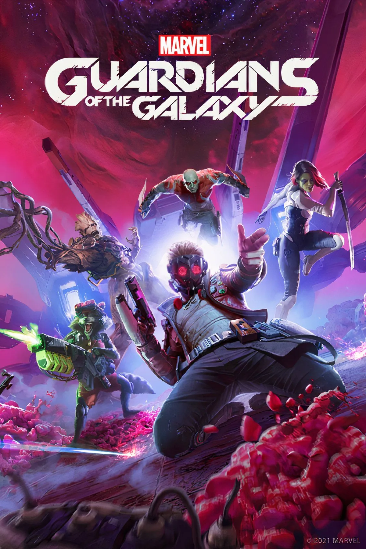 Các thành viên đội Guardians of the Galaxy trong game Marvel's Guardians of the Galaxy.