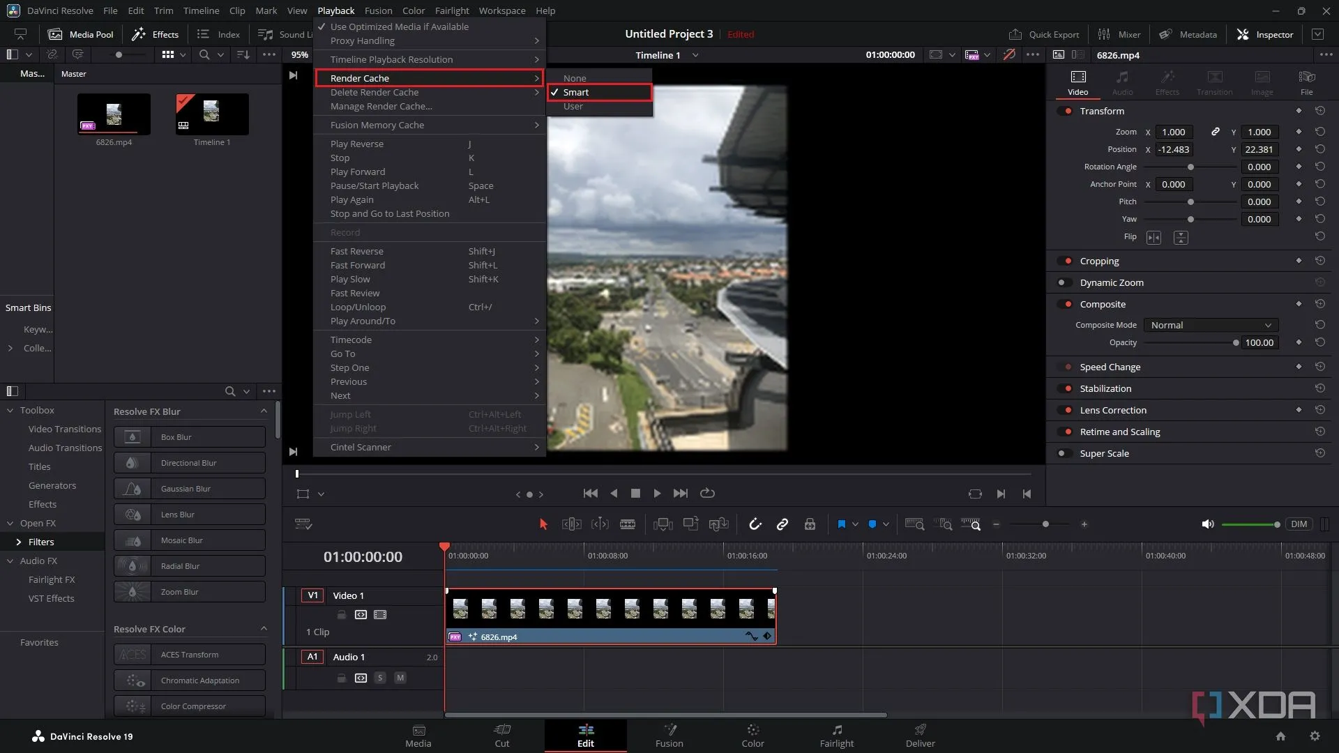 Cài đặt chế độ Render Cache &quot;Smart&quot; trong DaVinci Resolve để tối ưu hiệu suất
