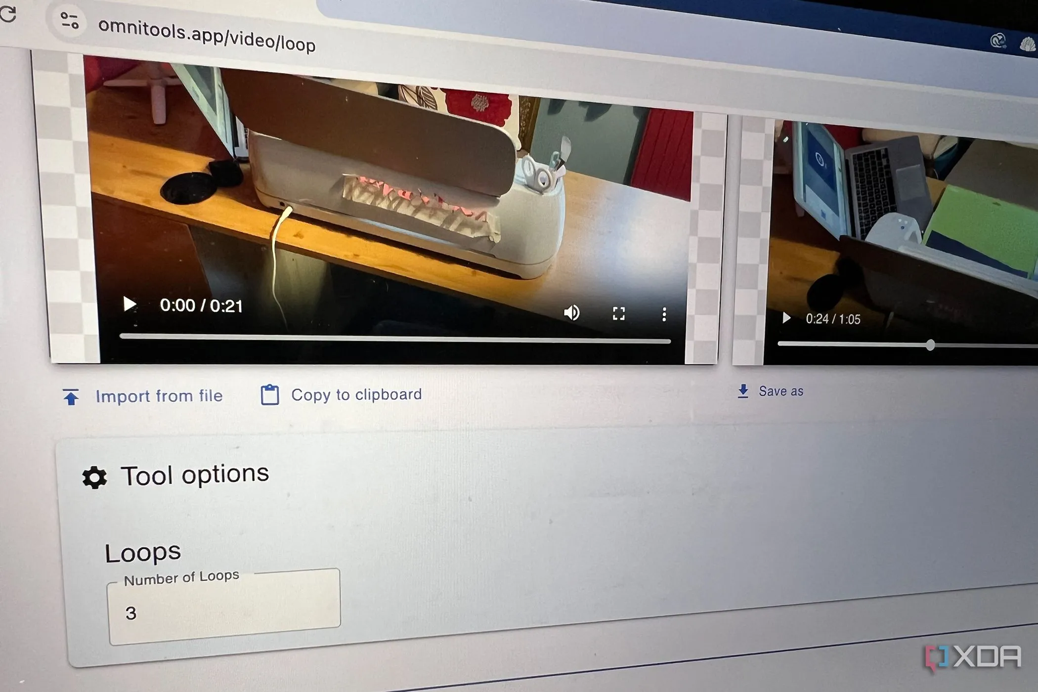 Cài đặt công cụ lặp lại video của Omni Tools hiển thị số lần lặp