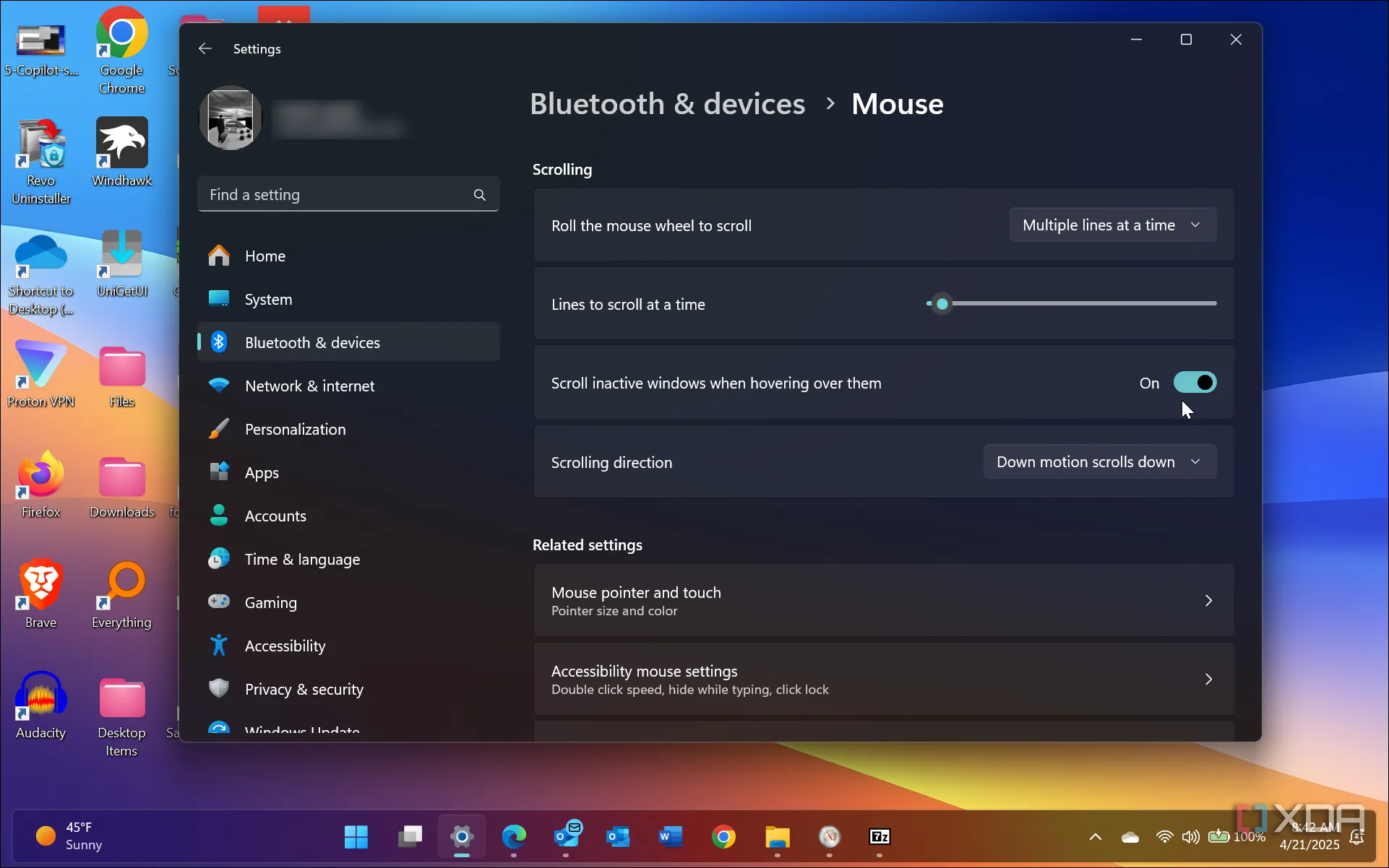 Cài đặt cuộn các cửa sổ không hoạt động trên Windows 11, giúp tối ưu đa nhiệm.