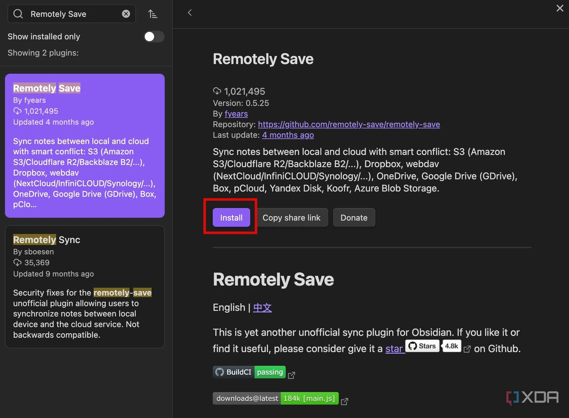 Cài đặt plugin Remotely Save cho Obsidian để đồng bộ ghi chú