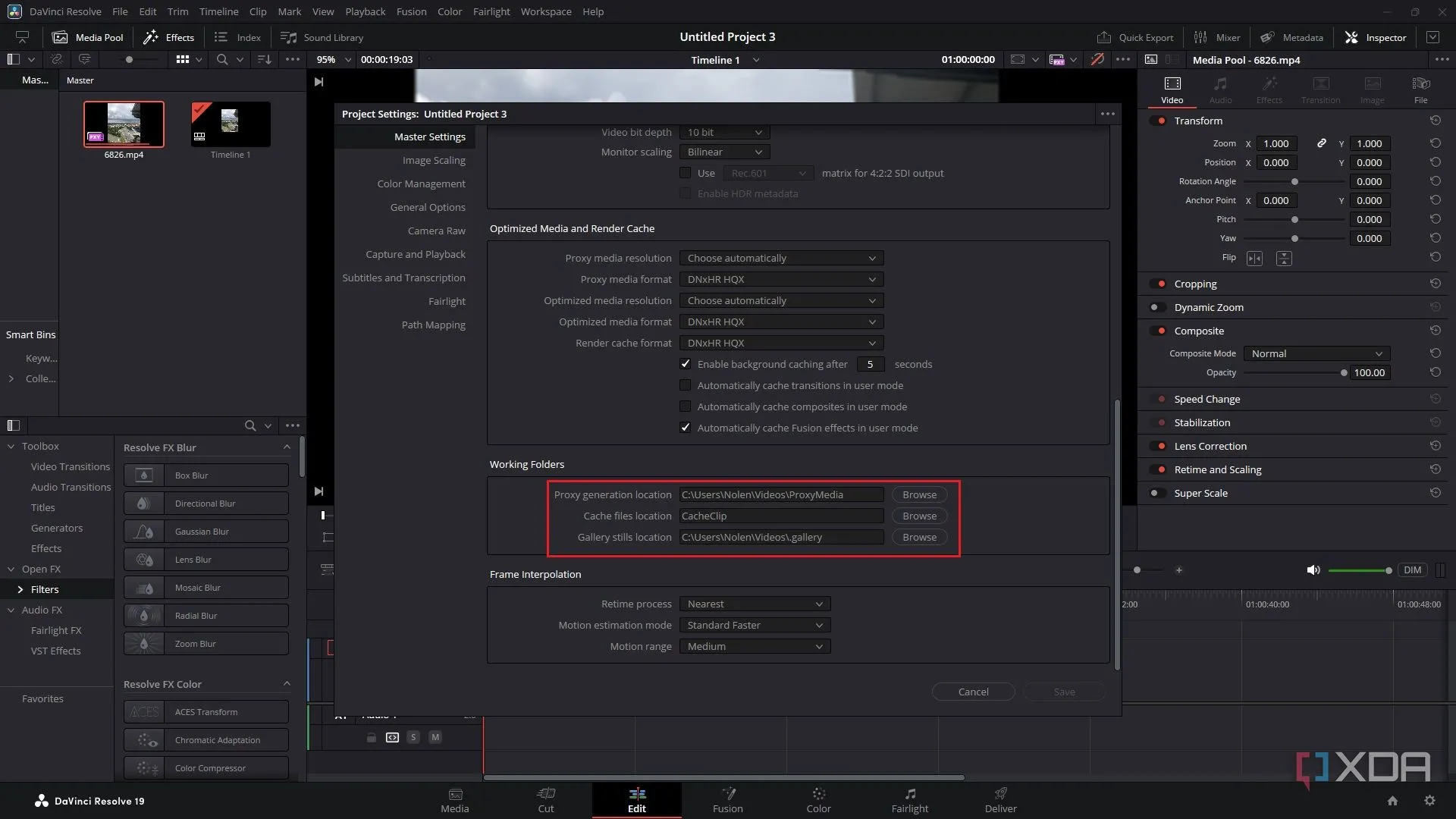 Cài đặt thay đổi vị trí lưu trữ các tệp Working Folders (cache và proxy) trong DaVinci Resolve