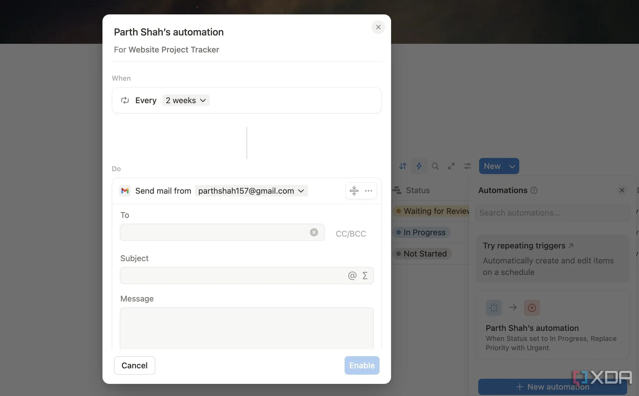 Cài đặt thông báo cơ sở dữ liệu trong Gmail từ Notion