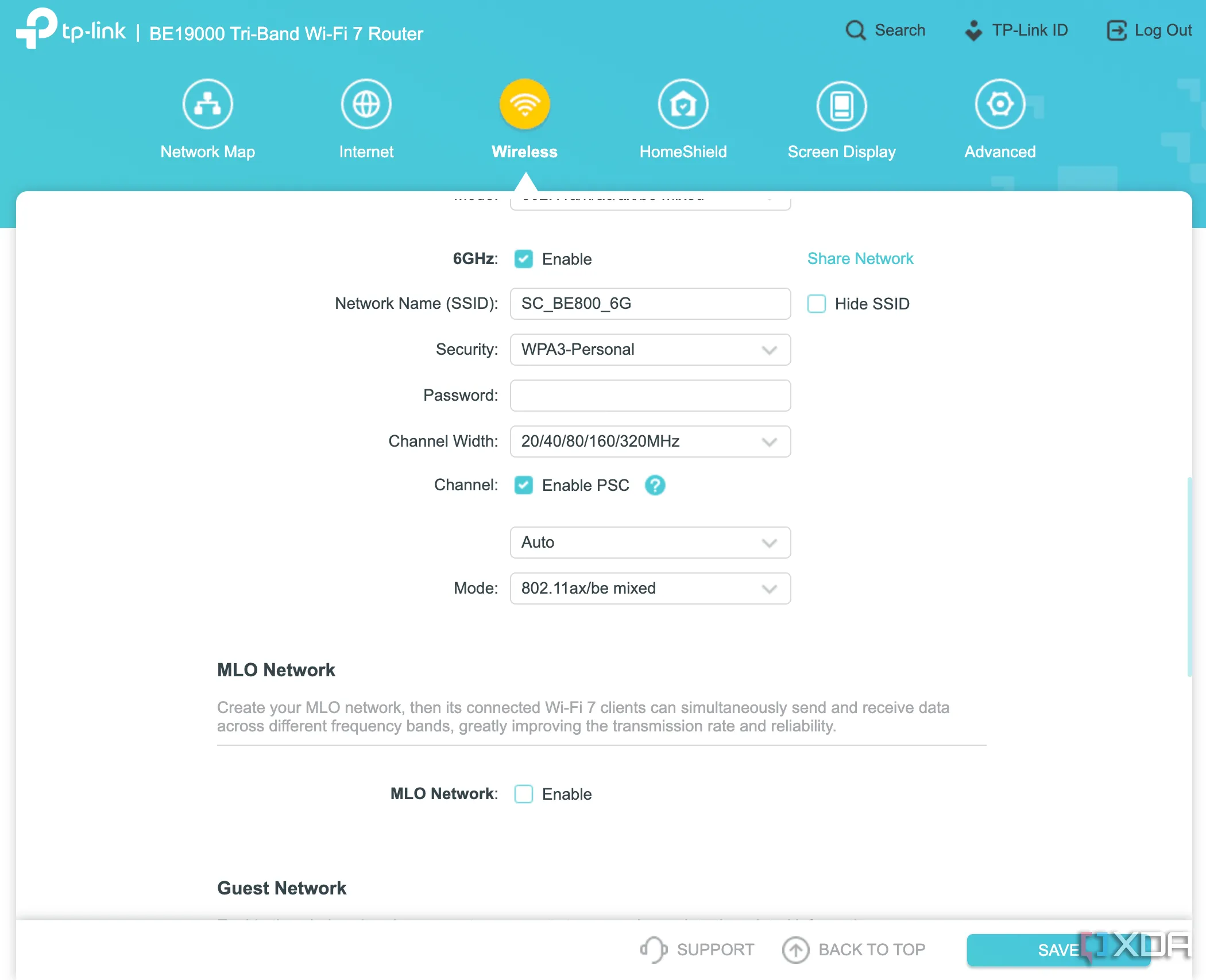 Cài đặt Wi-Fi trên giao diện web của router TP-Link Archer BE800 Wi-Fi 7
